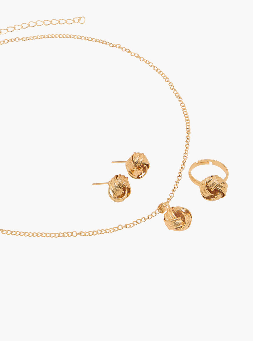 Set of 3 Textured Metal Necklace, Earrings and Ring-women-watchesandjewellery-jewellery-jewellerysets-image-4