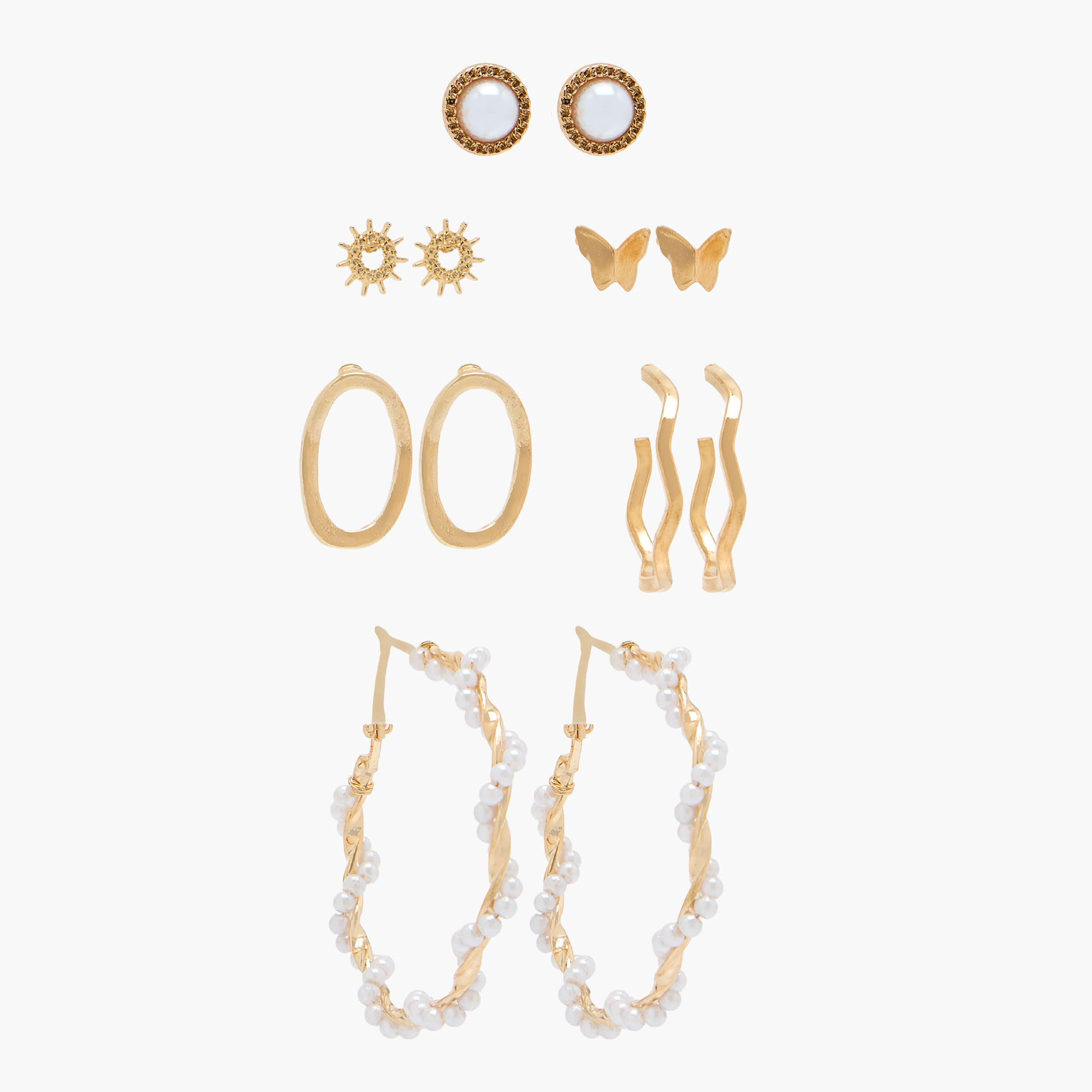 حلقان ميتاليك متنوعة بمكبس إغلاق خلفي - طقم 6 أزواج-women-watchesandjewellery-jewellery-earrings-image-1