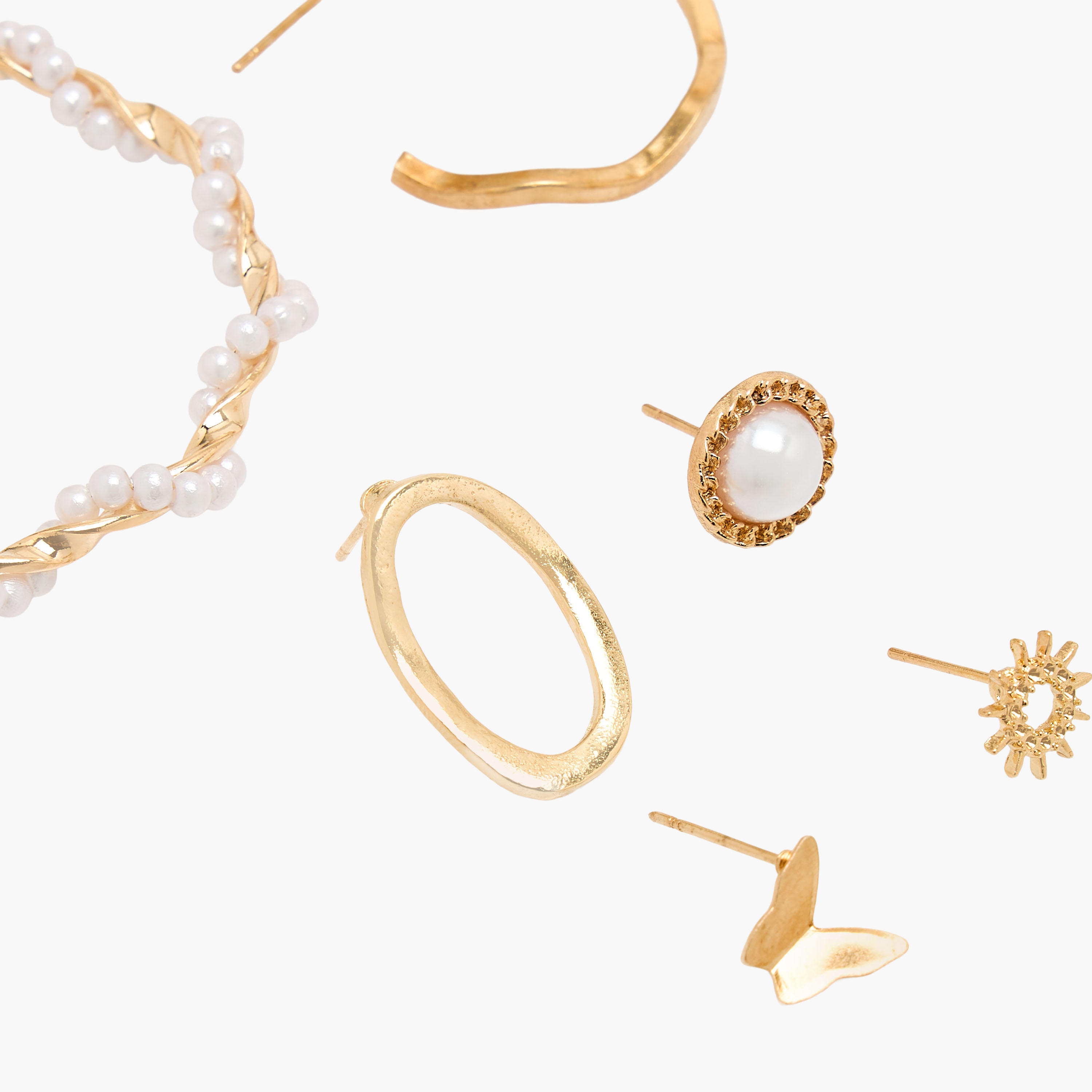 حلقان ميتاليك متنوعة بمكبس إغلاق خلفي - طقم 6 أزواج-women-watchesandjewellery-jewellery-earrings-image-3