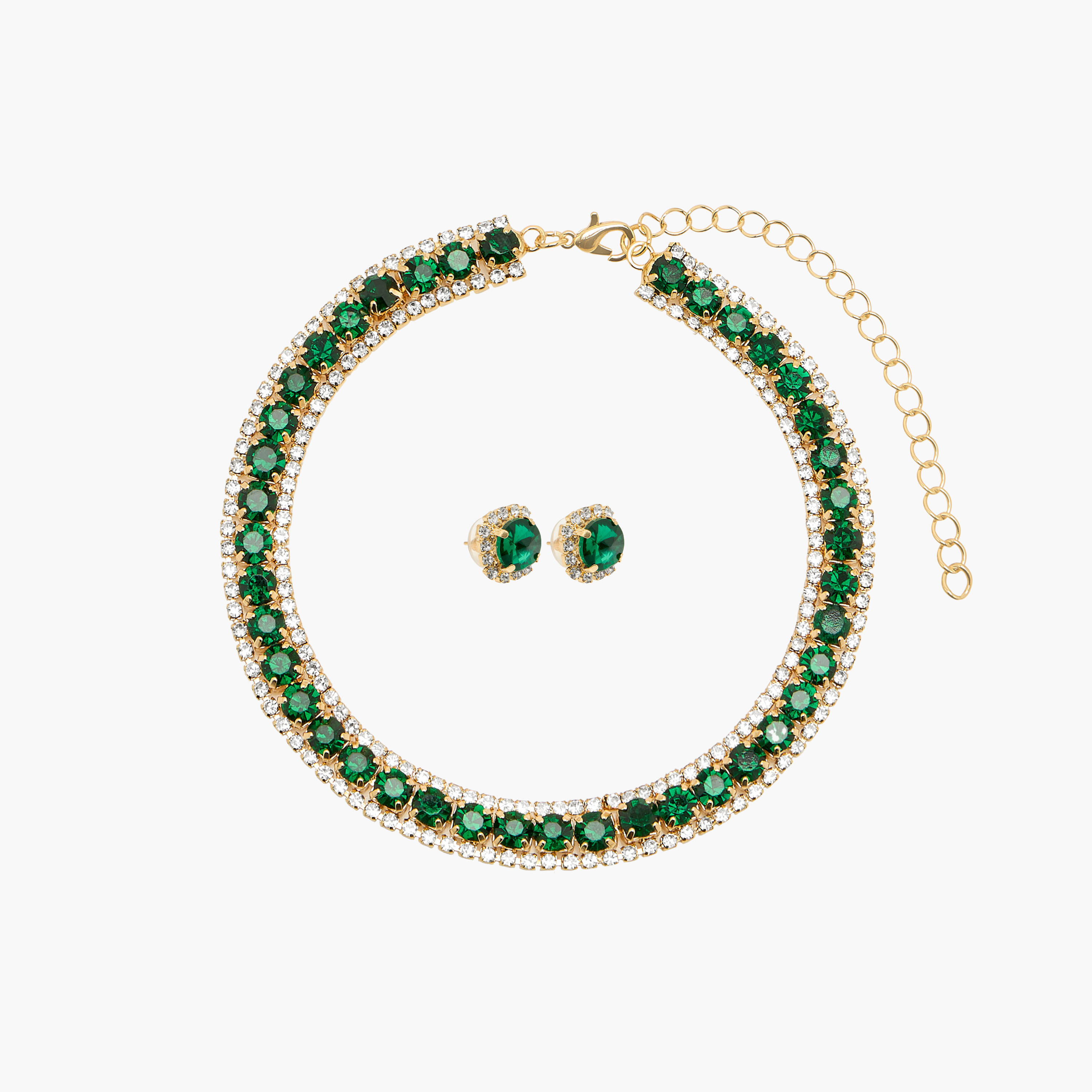 Set of 2 Diamante Embellished Metal Necklace and Earrings-women-watchesandjewellery-jewellery-jewellerysets-image-1