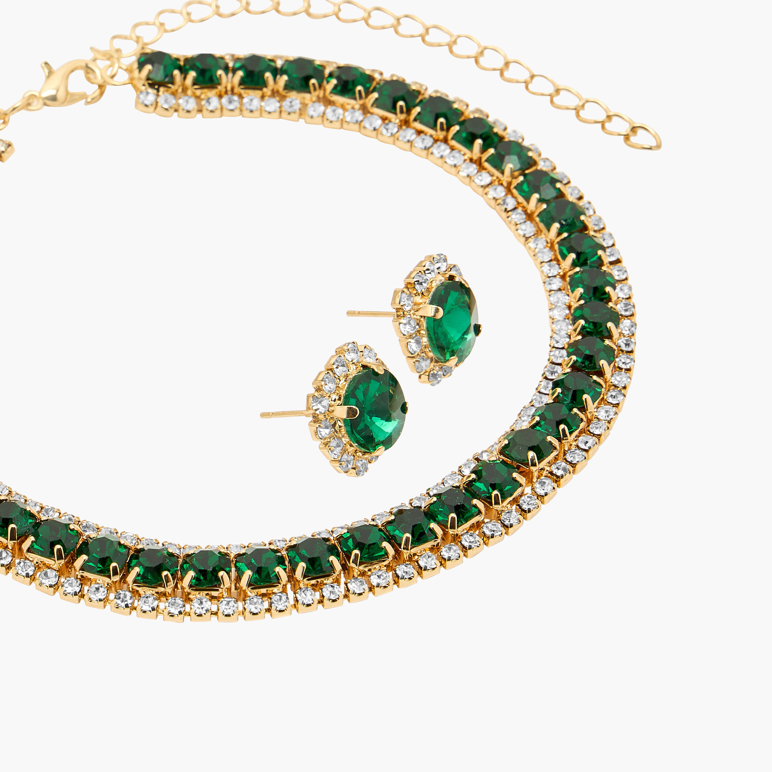 Set of 2 Diamante Embellished Metal Necklace and Earrings-women-watchesandjewellery-jewellery-jewellerysets-image-4