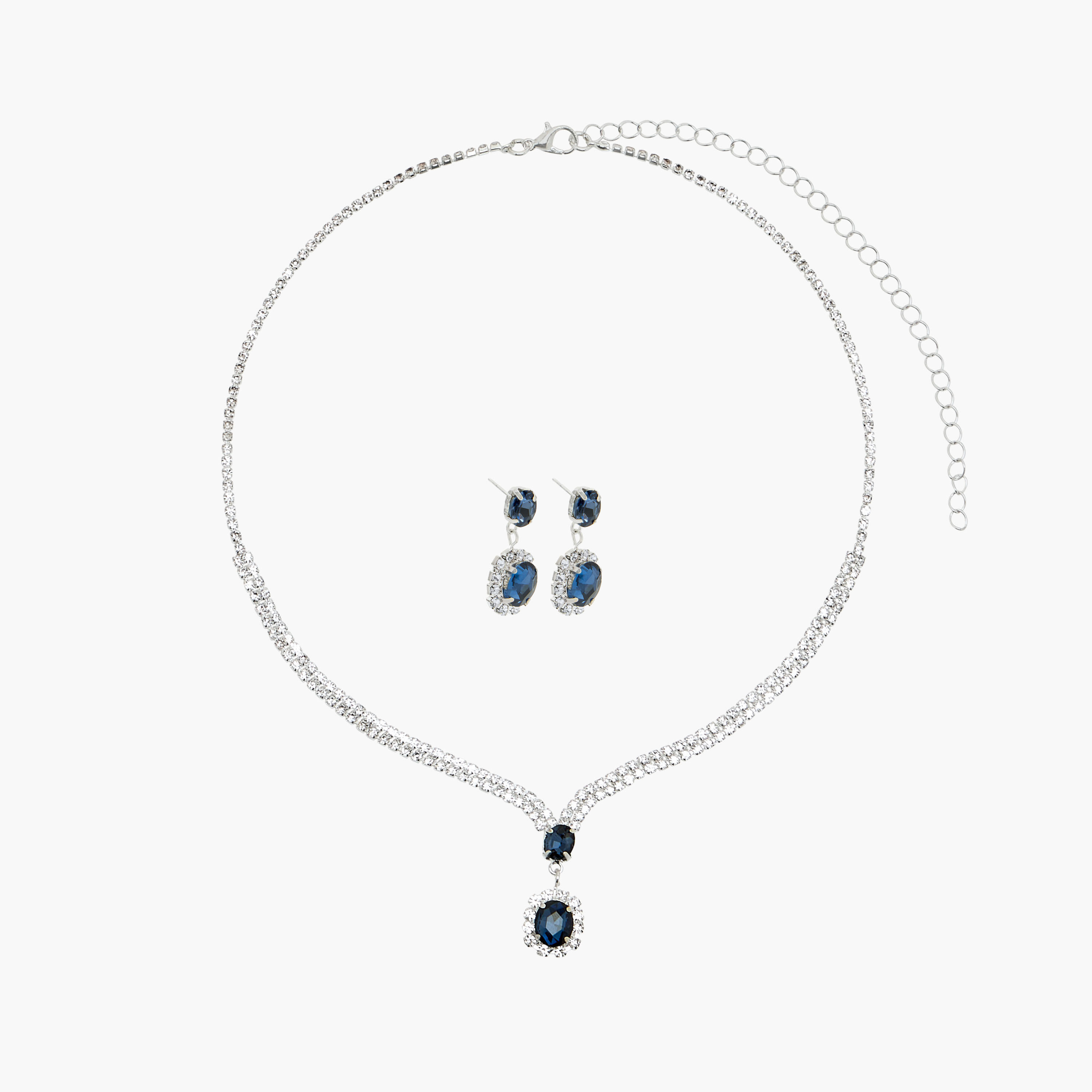 Set of 2 Cubic Zirconia Embellished Metal Necklace and Earrings-women-watchesandjewellery-jewellery-jewellerysets-image-1