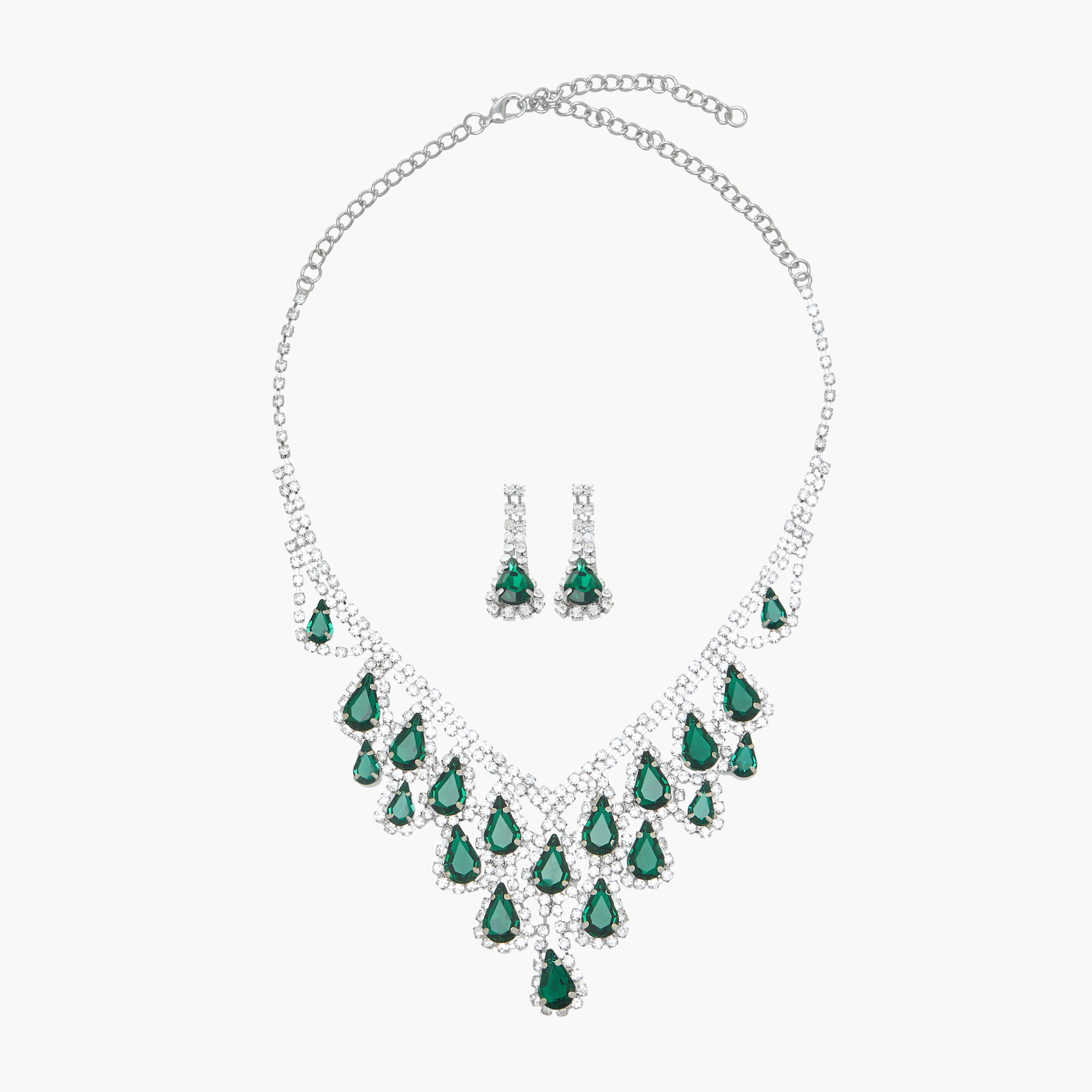 Set of 2 - Stone Embellished Pendant Necklace and Earrings-women-watchesandjewellery-jewellery-jewellerysets-image-1