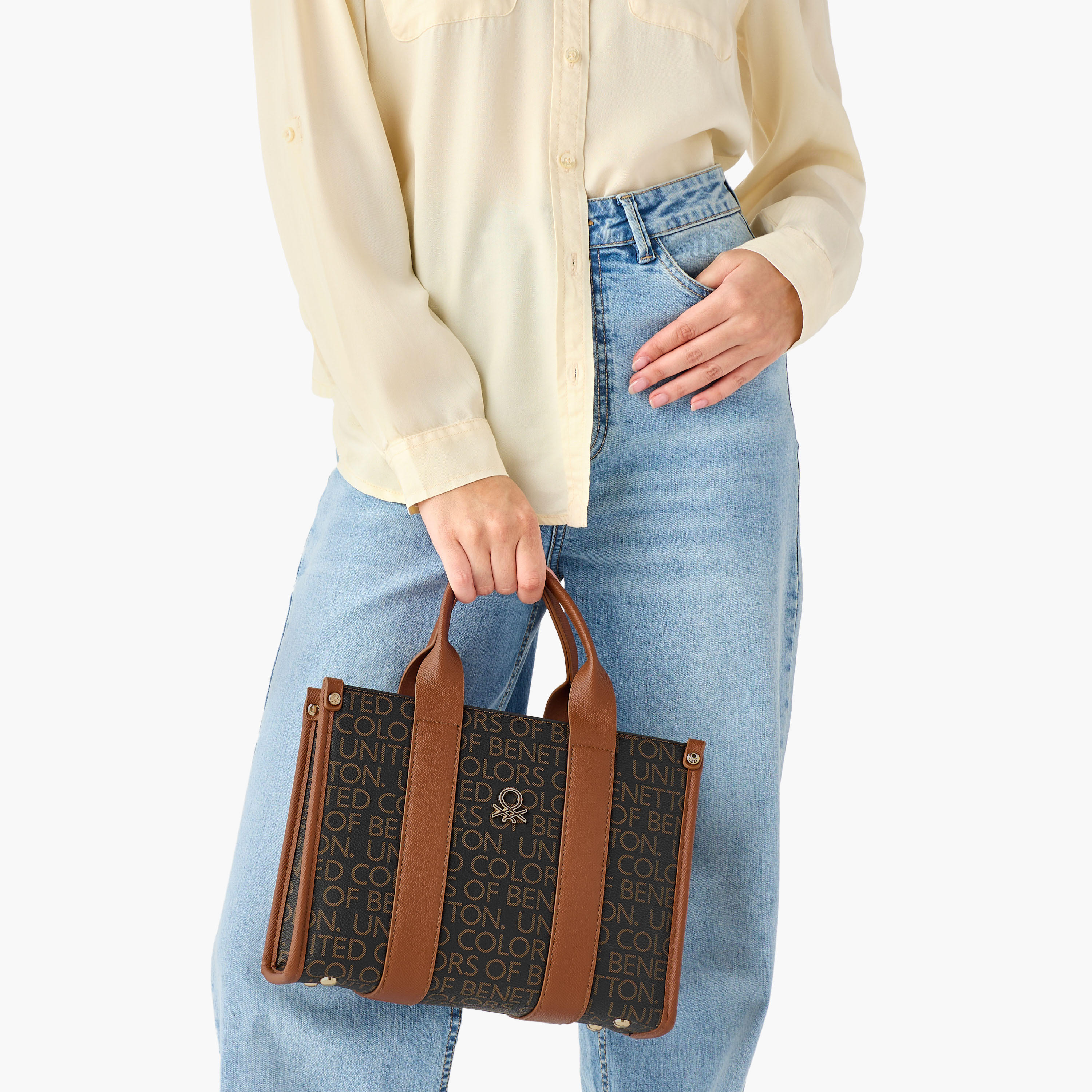United Colors of Benetton Monogram Print Tote Bag with Detachable Strap-women-bagsandwallets-handbags-image-2