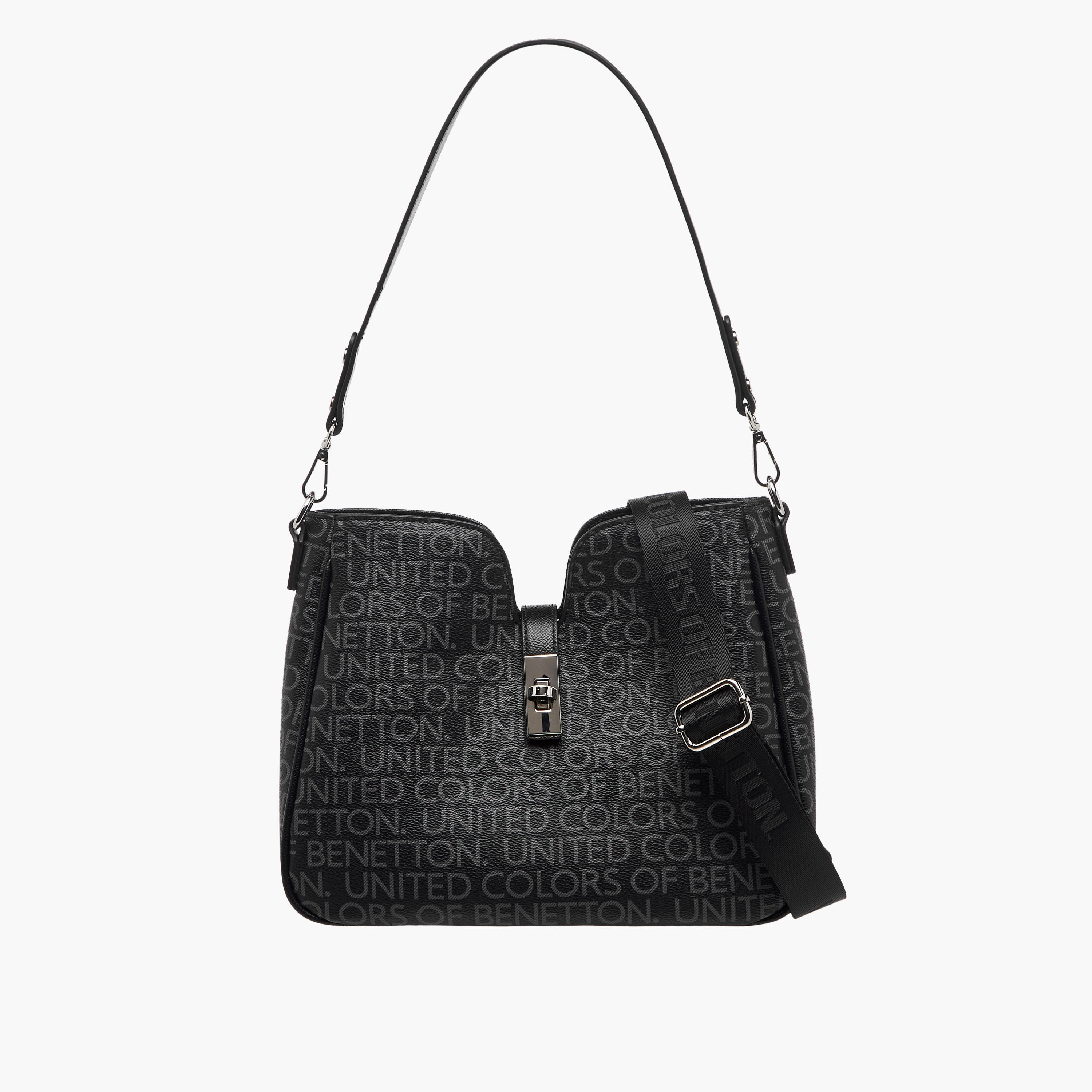 United Colors of Benetton Monogram Print Shoulder Bag with Detachable Strap-women-bagsandwallets-handbags-image-1