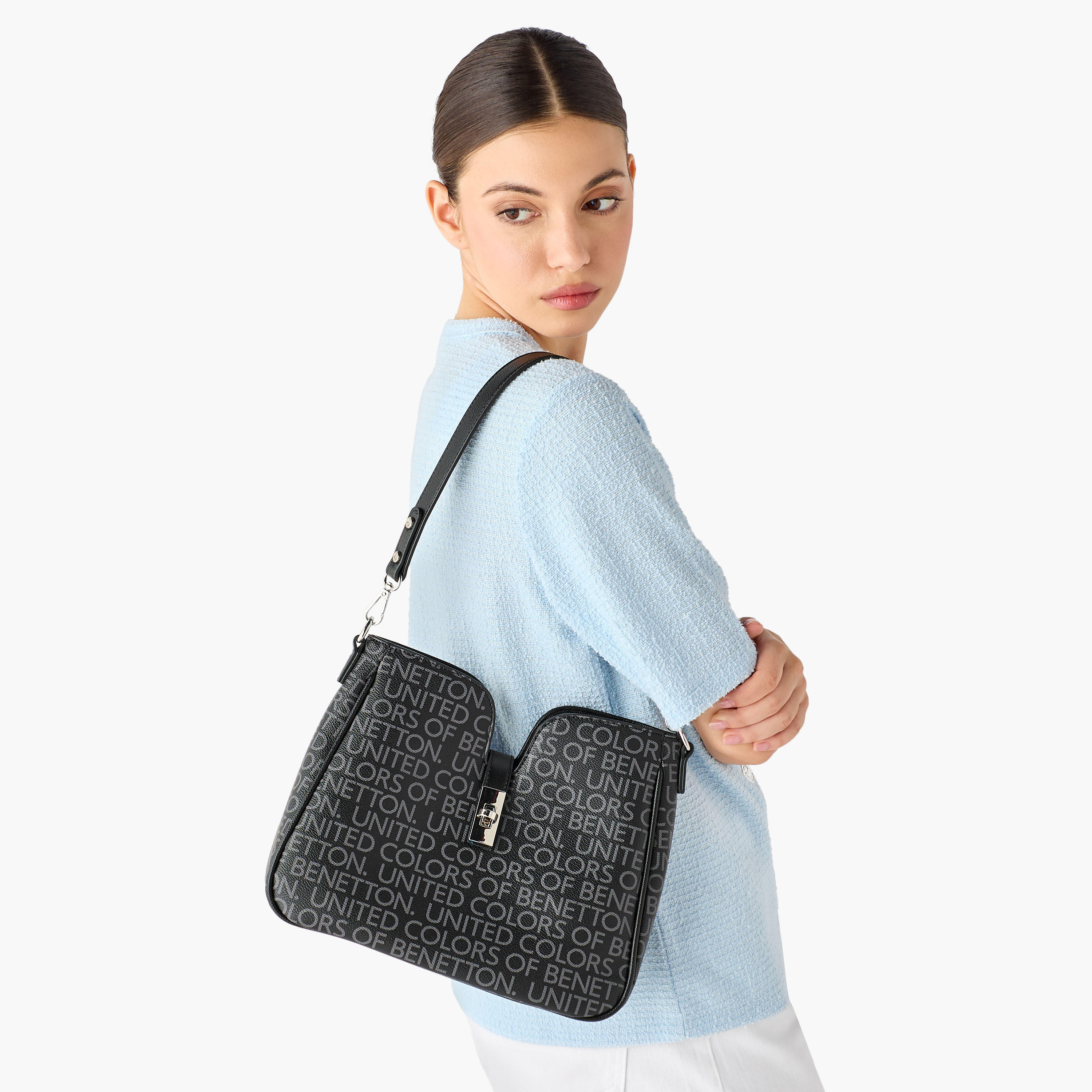 United Colors of Benetton Monogram Print Shoulder Bag with Detachable Strap-women-bagsandwallets-handbags-image-2