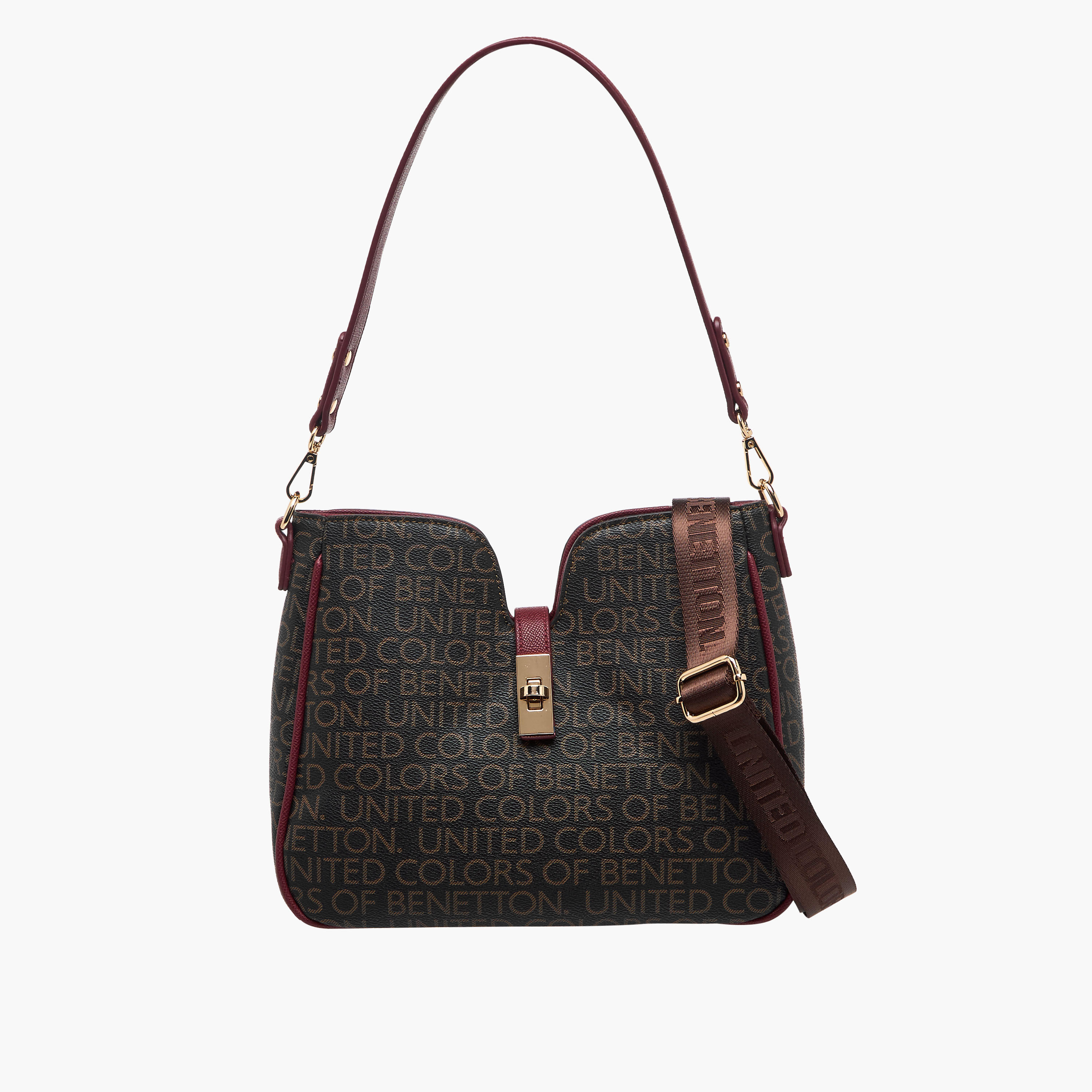 United Colors of Benetton Monogram Print Shoulder Bag with Detachable Strap-women-bagsandwallets-handbags-image-1