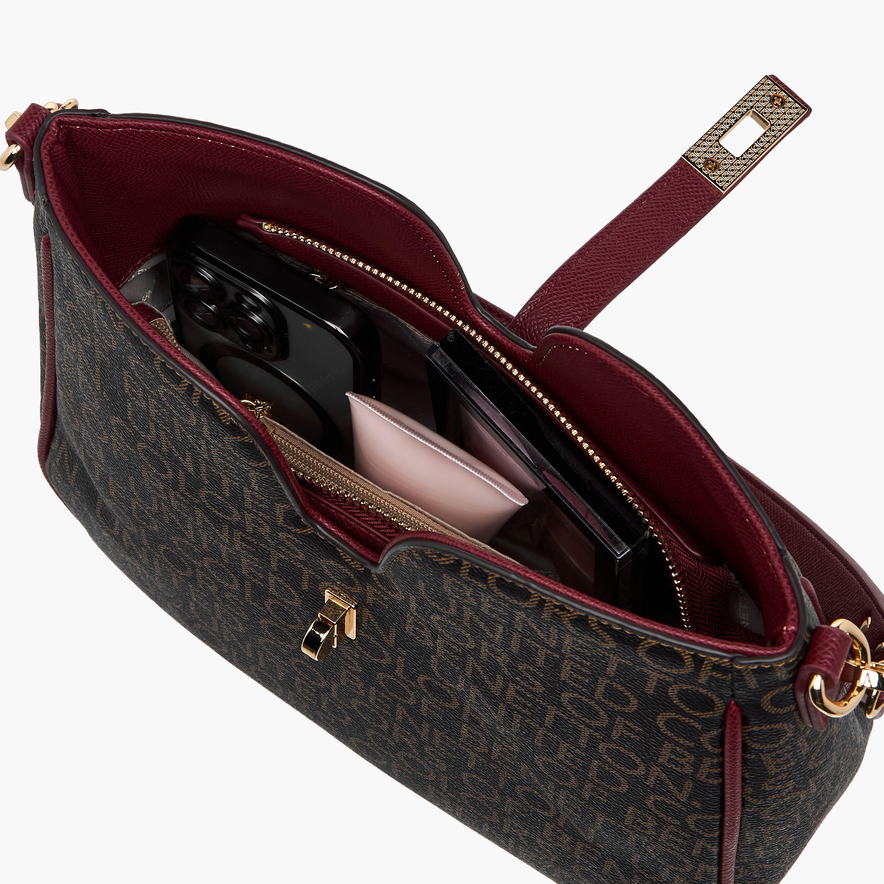 United Colors of Benetton Monogram Print Shoulder Bag with Detachable Strap-women-bagsandwallets-handbags-image-9