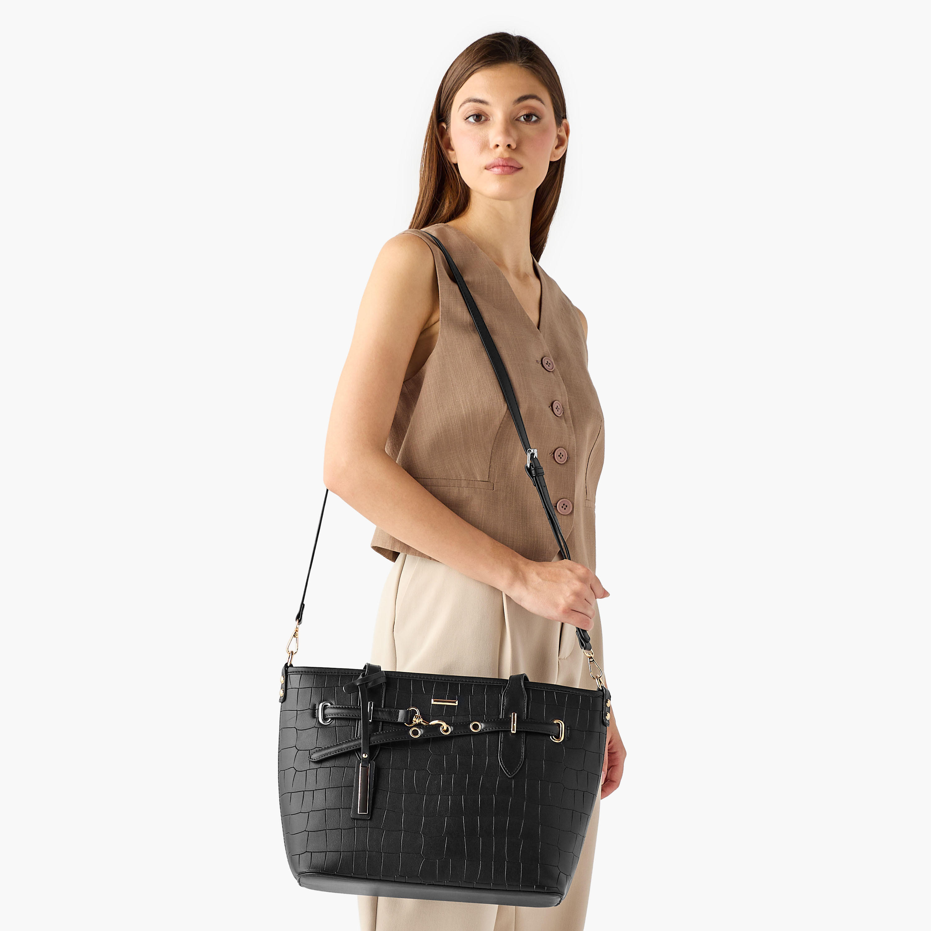 Sasha Sam Textured Tote Bag with Detachable Strap-women-bagsandwallets-handbags-image-8
