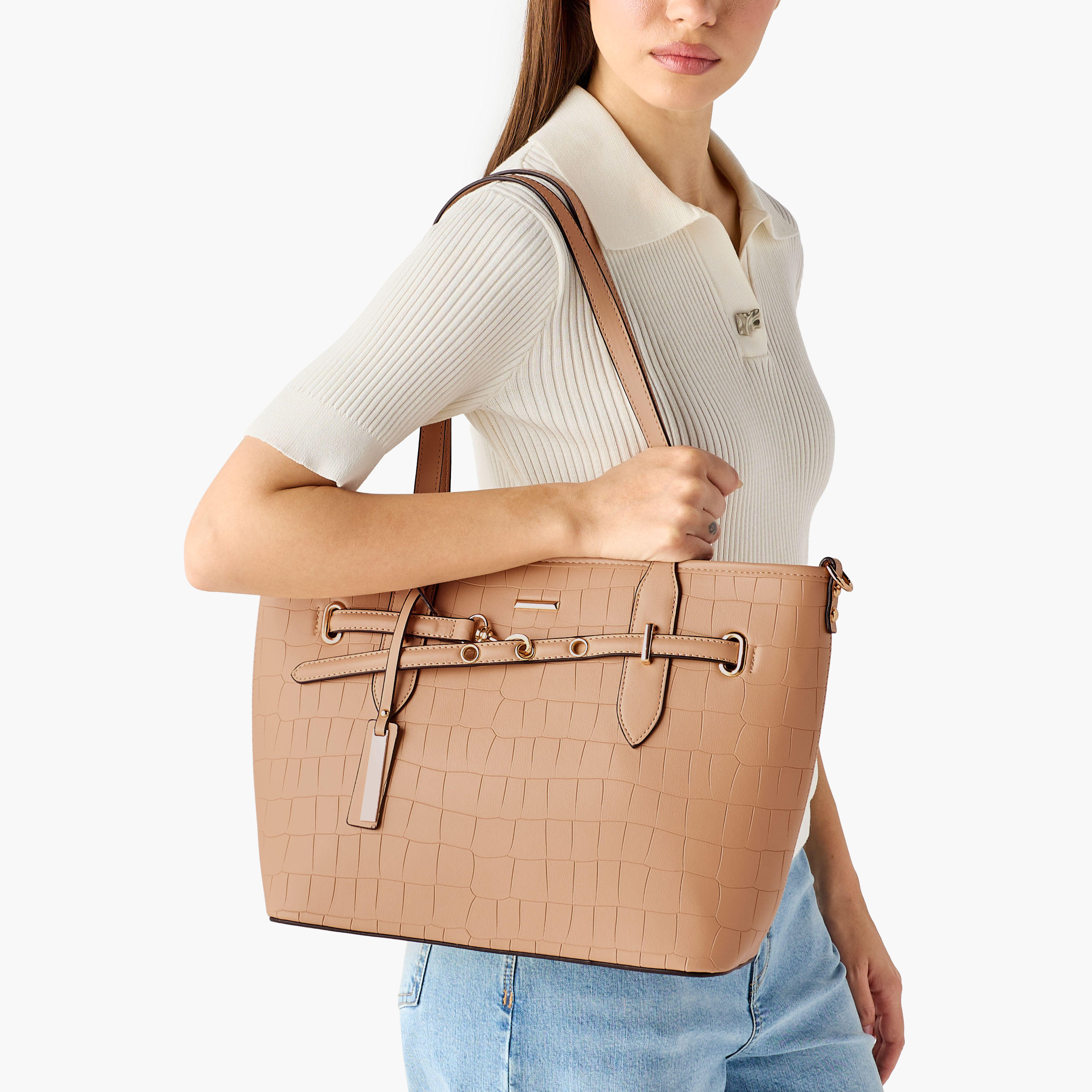 Sasha Sam Textured Tote Bag with Knot Detail-women-bagsandwallets-handbags-image-2