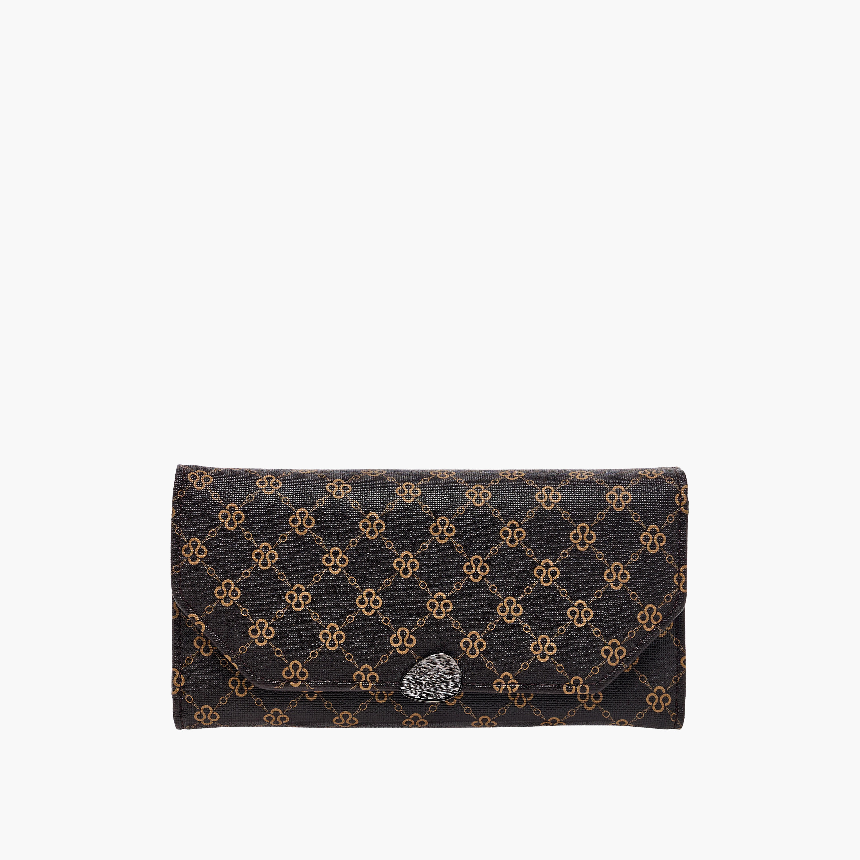 Sasha Sam Monogram Print Tri-Fold Wallet with Button Closure-women-bagsandwallets-wallets-image-1