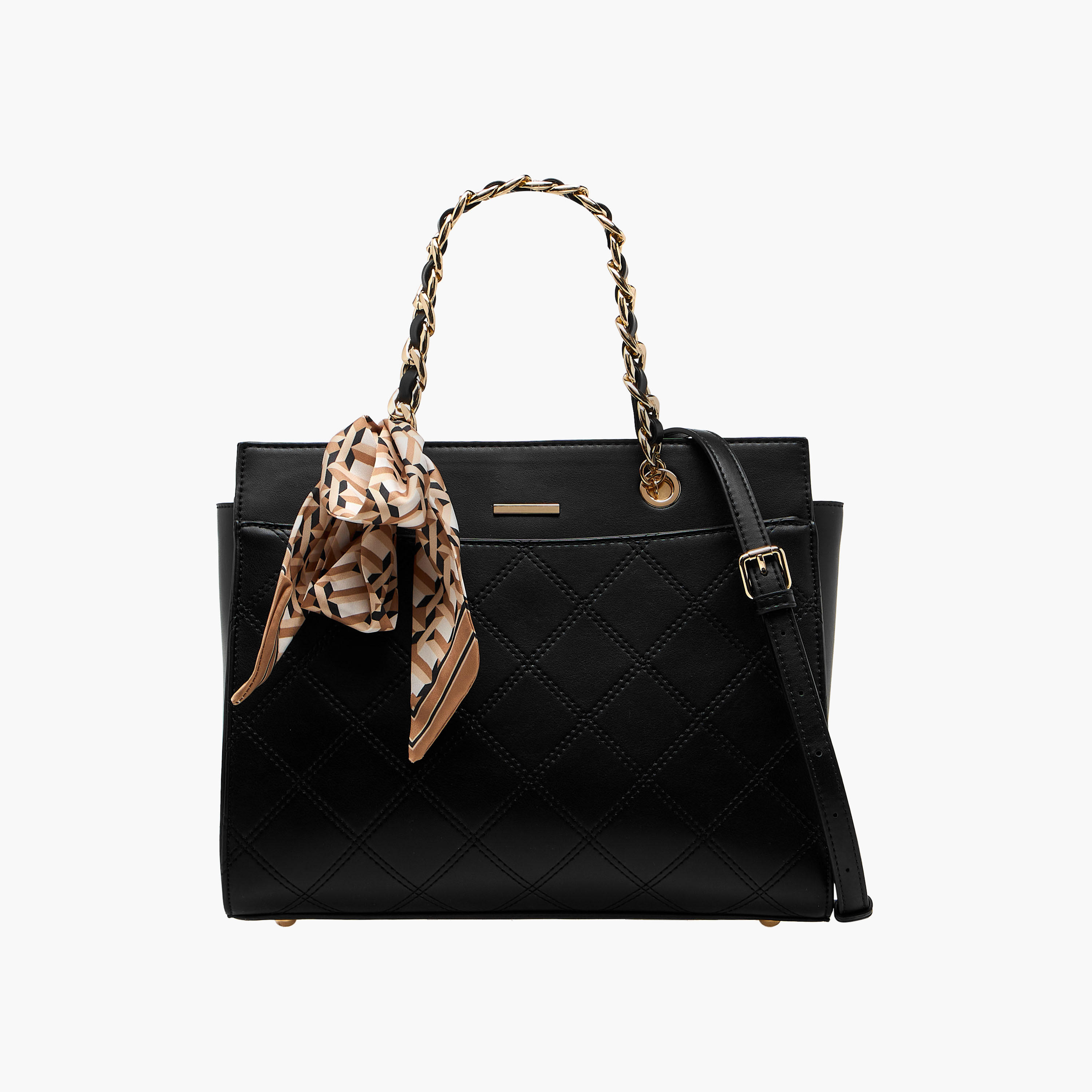 Sasha Jul Quilted Tote Bag with Scarf Accent and Detachable Shoulder Strap-women-bagsandwallets-handbags-image-1