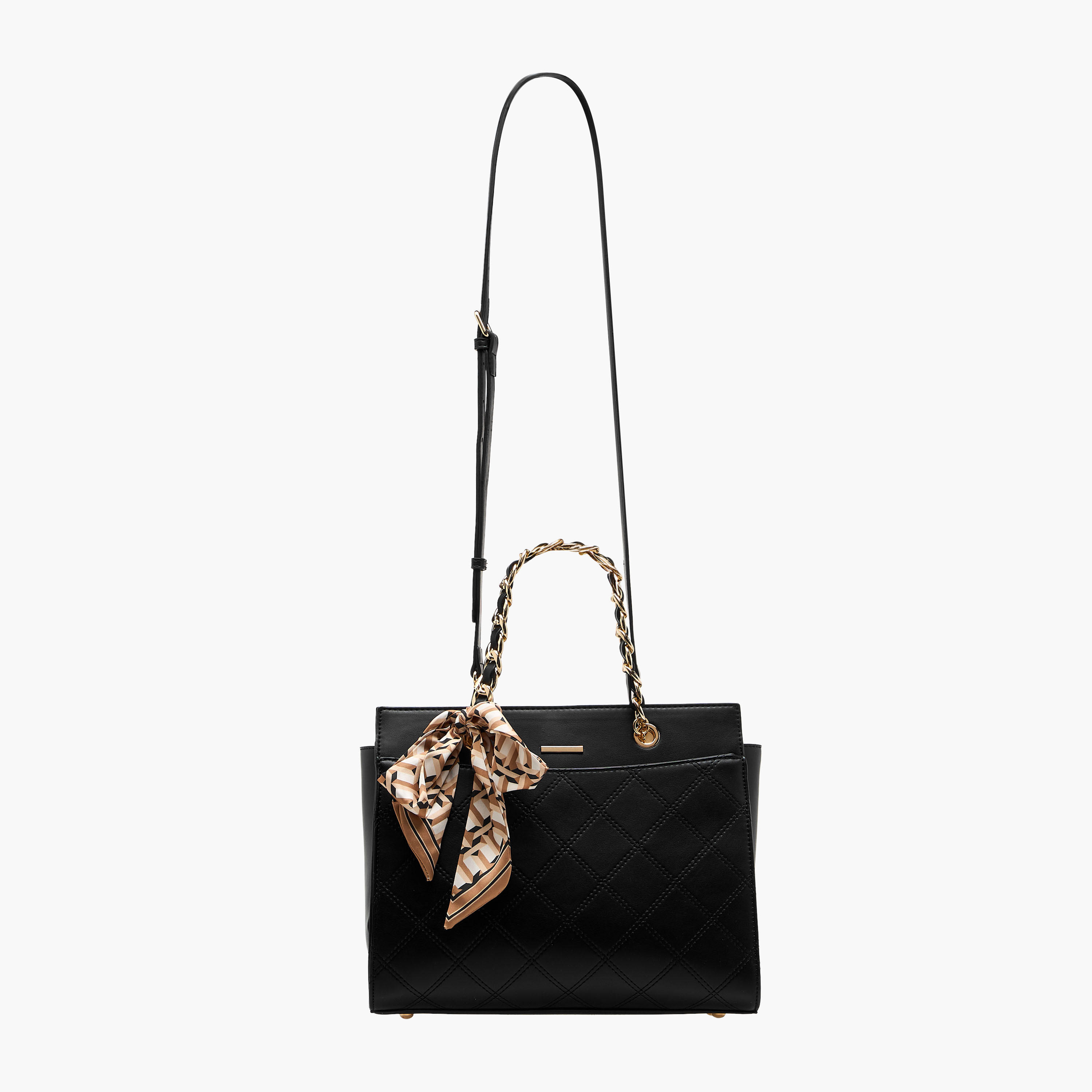 Sasha Jul Quilted Tote Bag with Scarf Accent and Detachable Shoulder Strap-women-bagsandwallets-handbags-image-3
