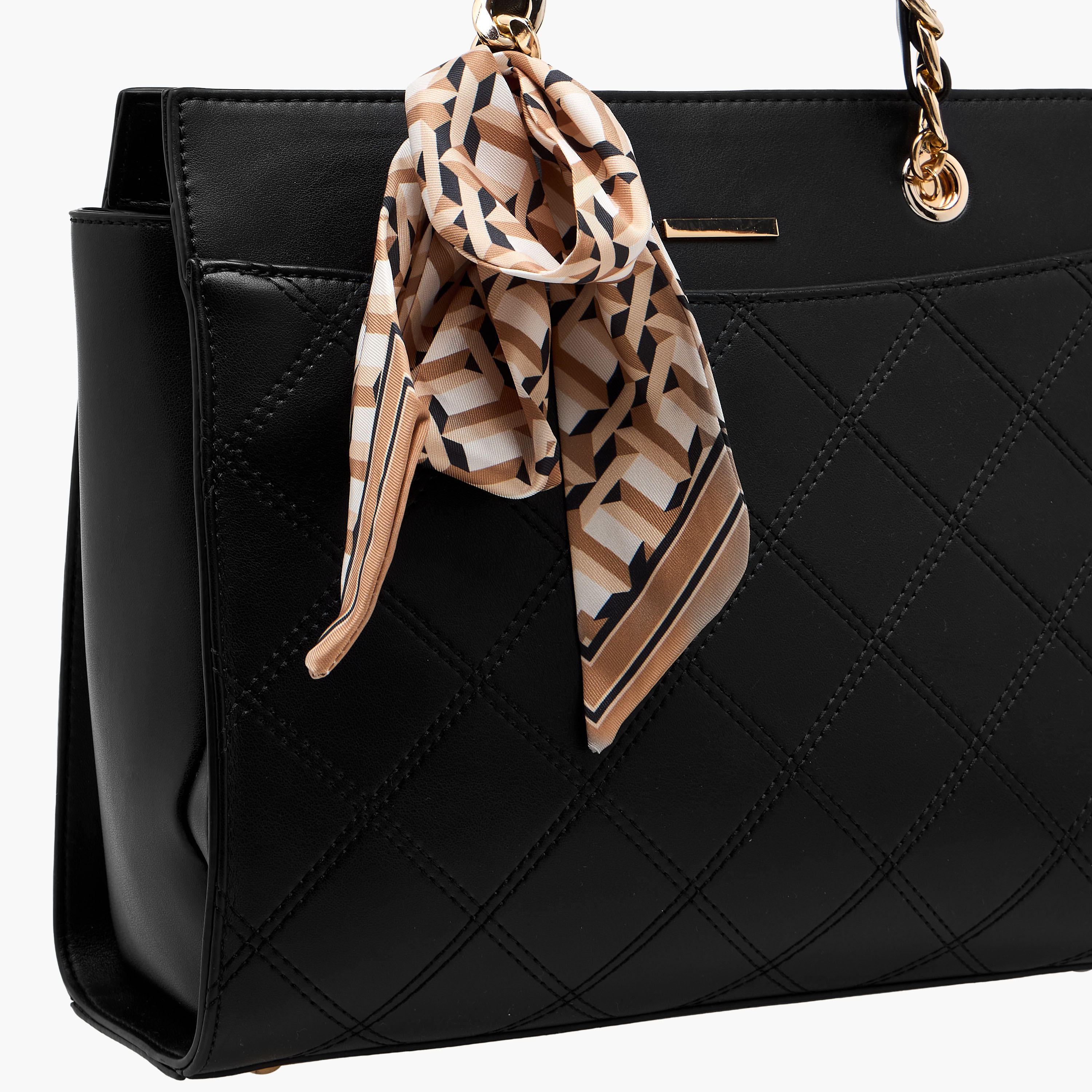 Sasha Jul Quilted Tote Bag with Scarf Accent and Detachable Shoulder Strap-women-bagsandwallets-handbags-image-5