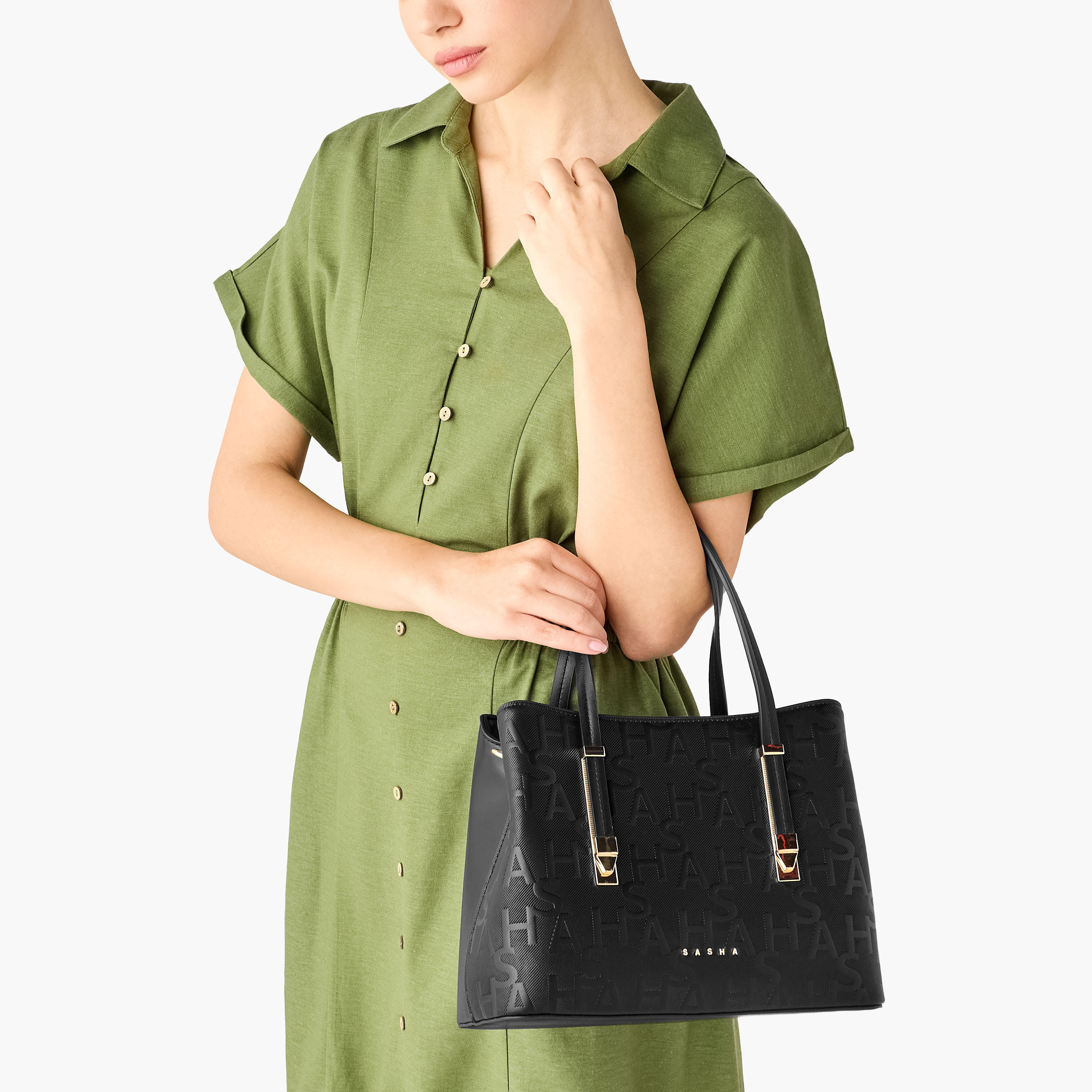 Sasha Kodes Monogram Embossed Tote Bag with Detachable Strap-women-bagsandwallets-handbags-image-2