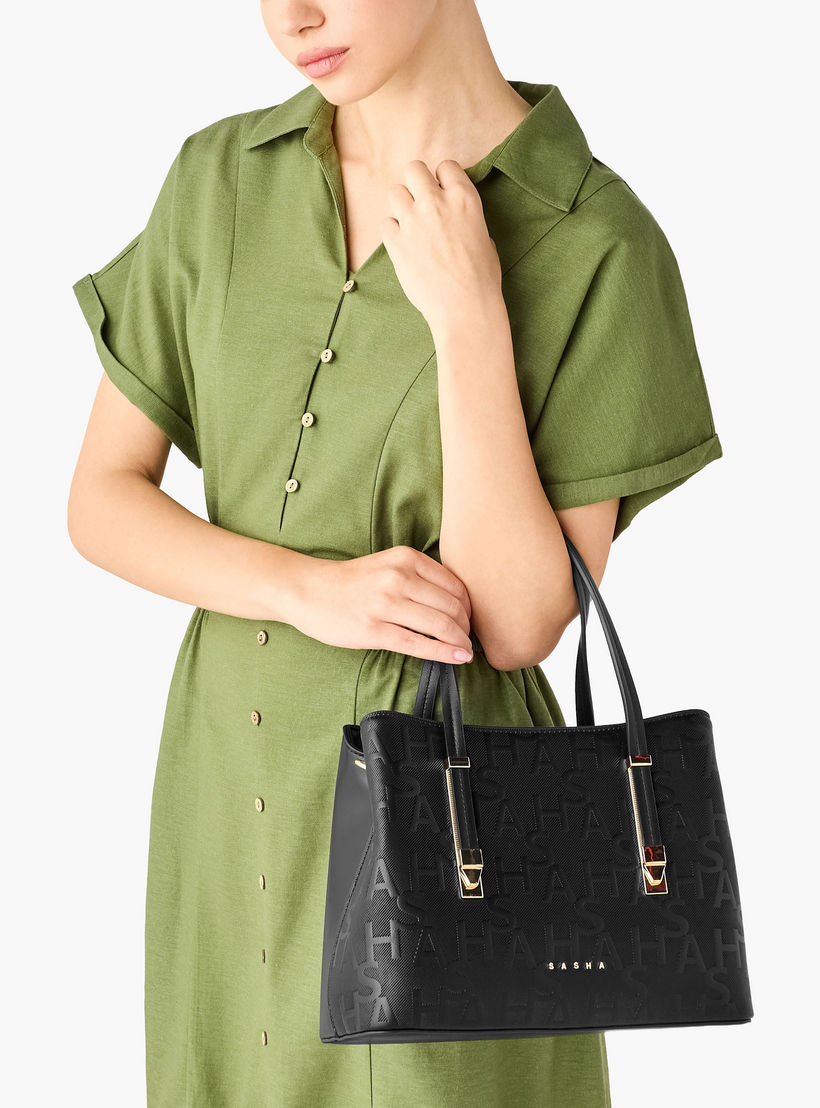 Sasha Kodes Monogram Embossed Tote Bag with Detachable Strap-women-bagsandwallets-handbags-image-2