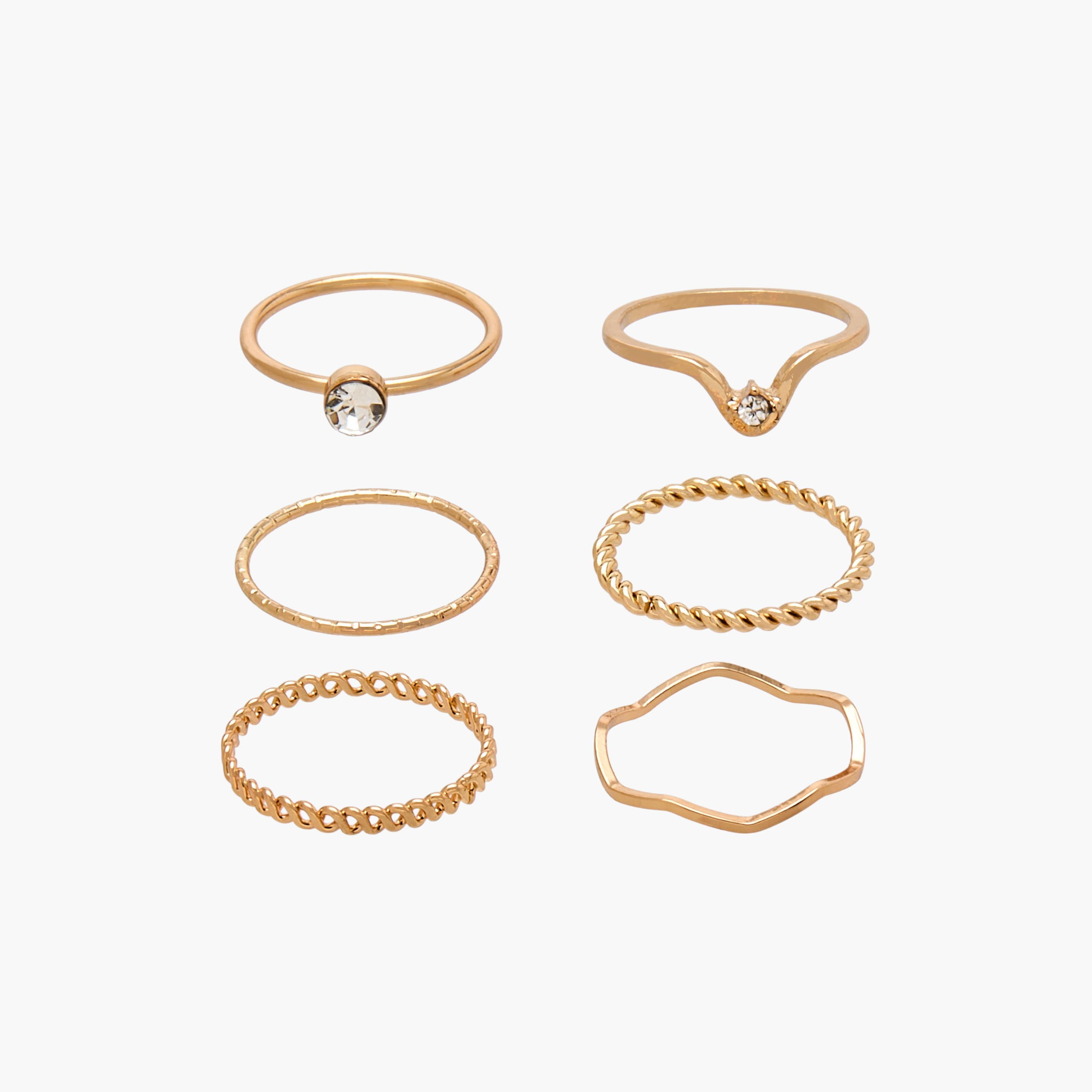 Set of 6 - Gold Tone Ring with Assorted Design-women-watchesandjewellery-jewellery-rings-image-1