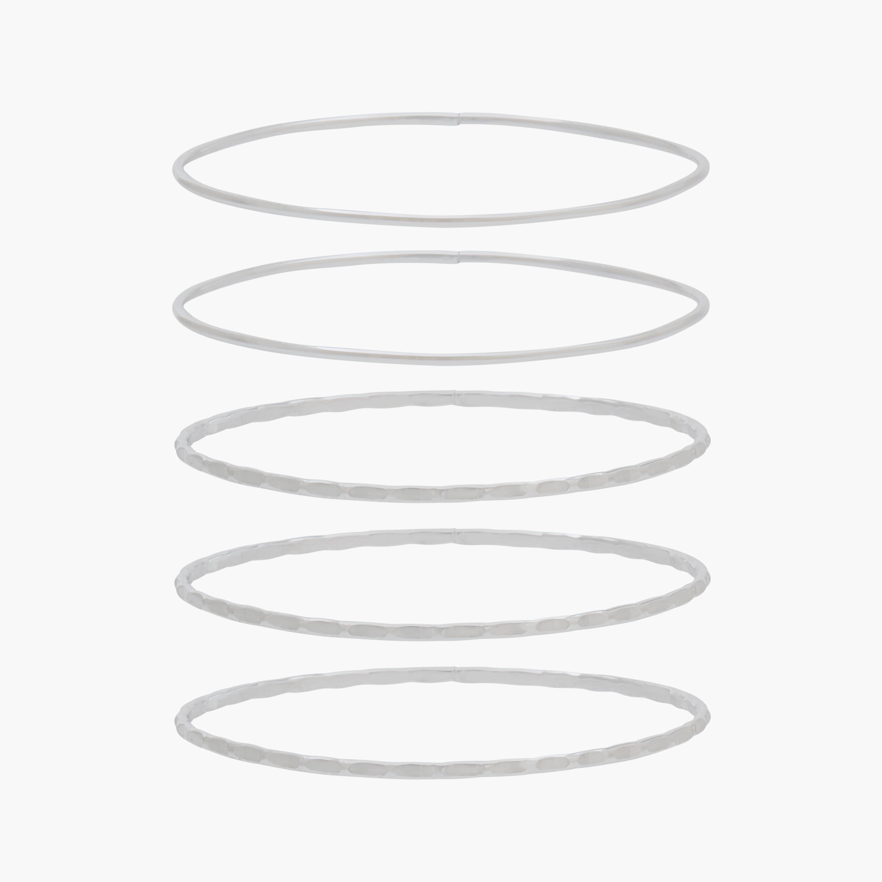 طقم أساور بلون فضي 5 قطع-women-watchesandjewellery-jewellery-banglesandbracelets-image-1