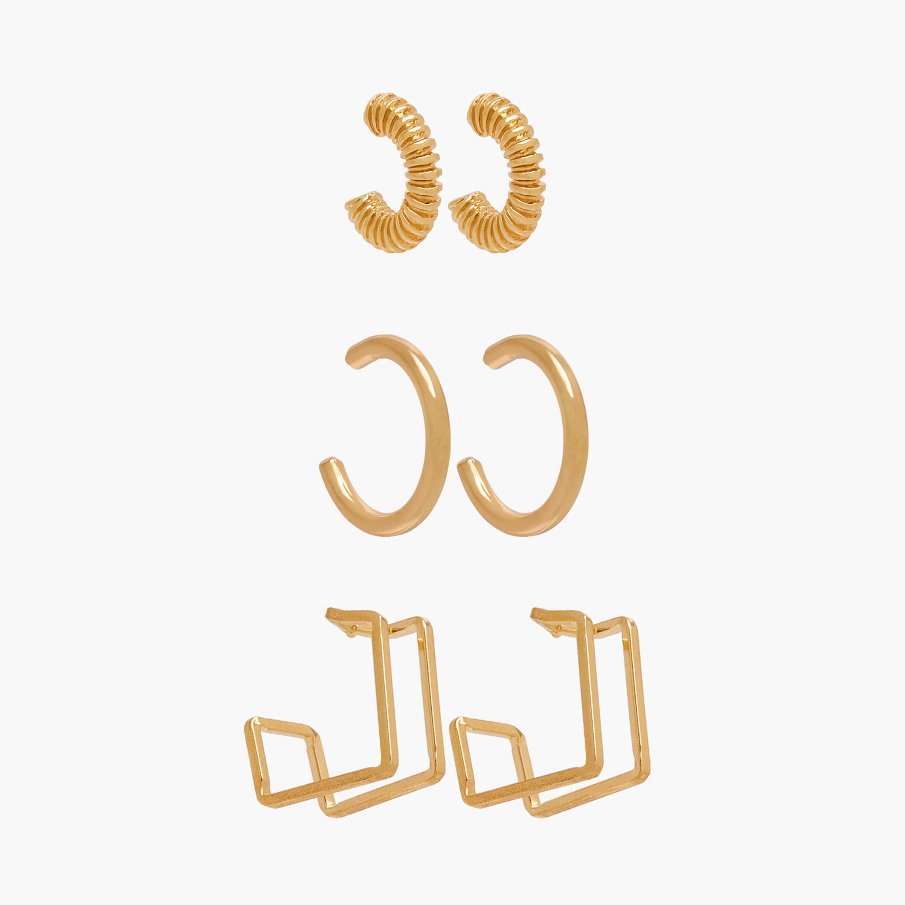 حلقان حلقية بلون ذهبي ومكبس إغلاق - عبوة 3 قطع-women-watchesandjewellery-jewellery-earrings-image-1