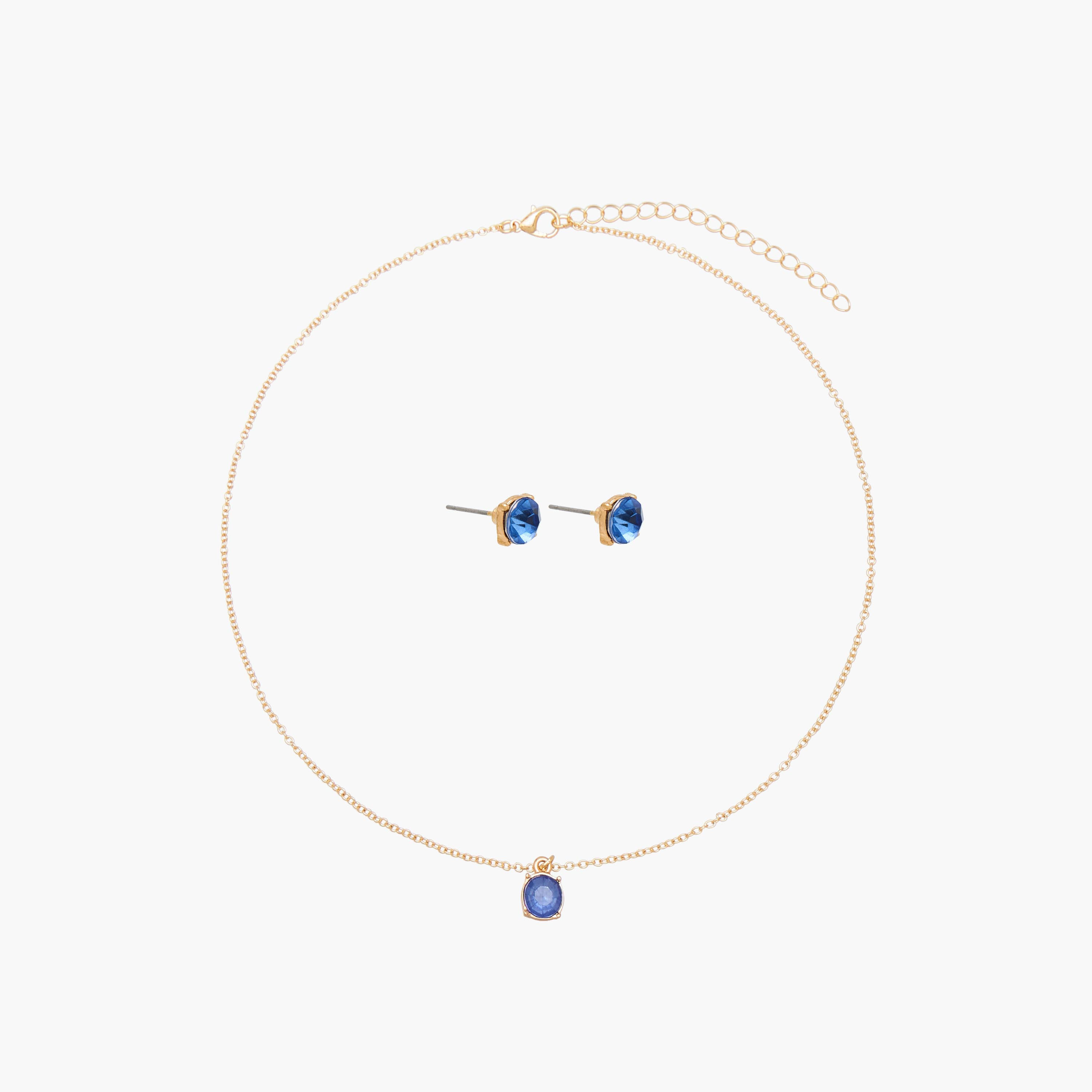 Set of 2 - Gold Tone Stone Embellished Pendant Necklace and Earrings-women-watchesandjewellery-jewellery-jewellerysets-image-1