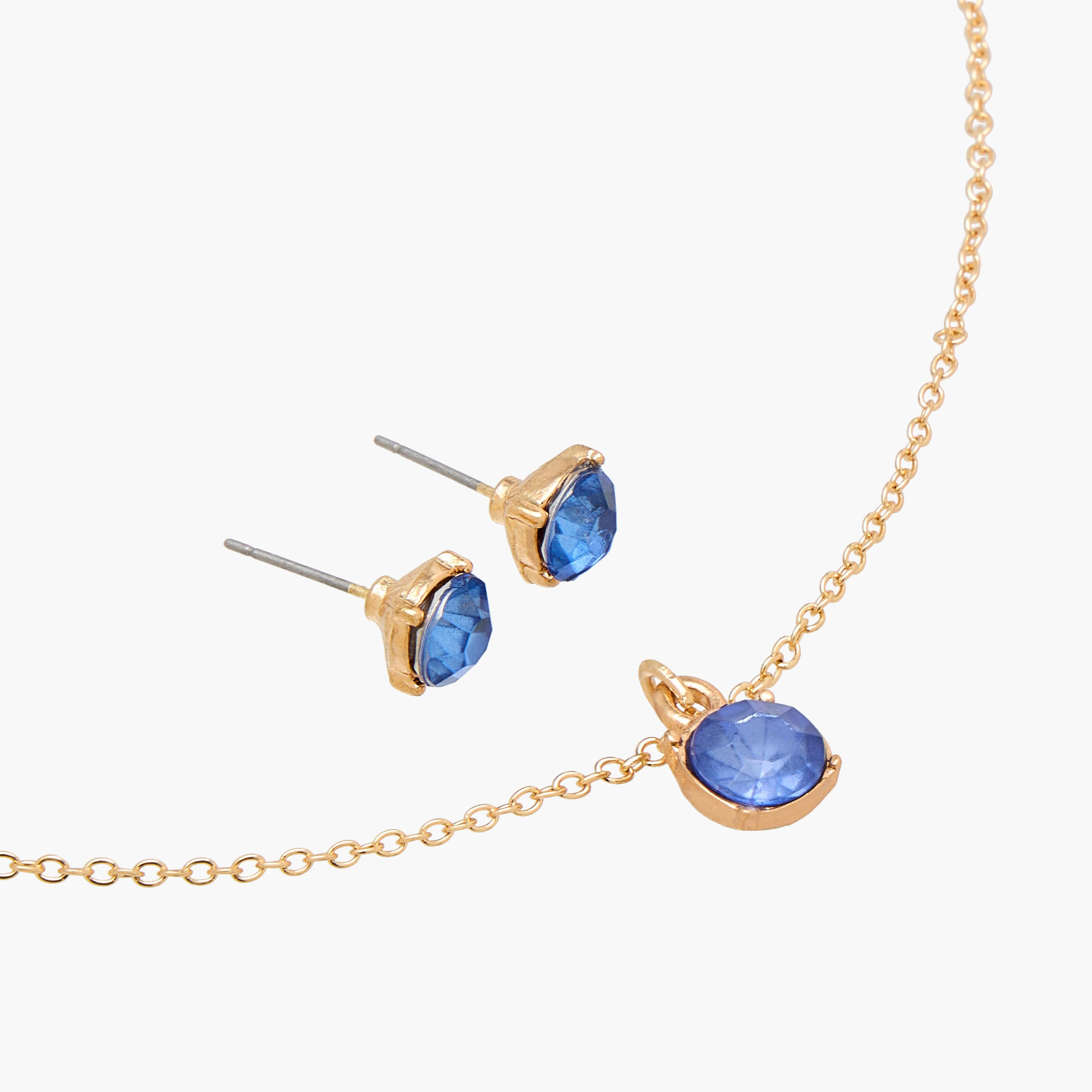 Set of 2 - Gold Tone Stone Embellished Pendant Necklace and Earrings-women-watchesandjewellery-jewellery-jewellerysets-image-3