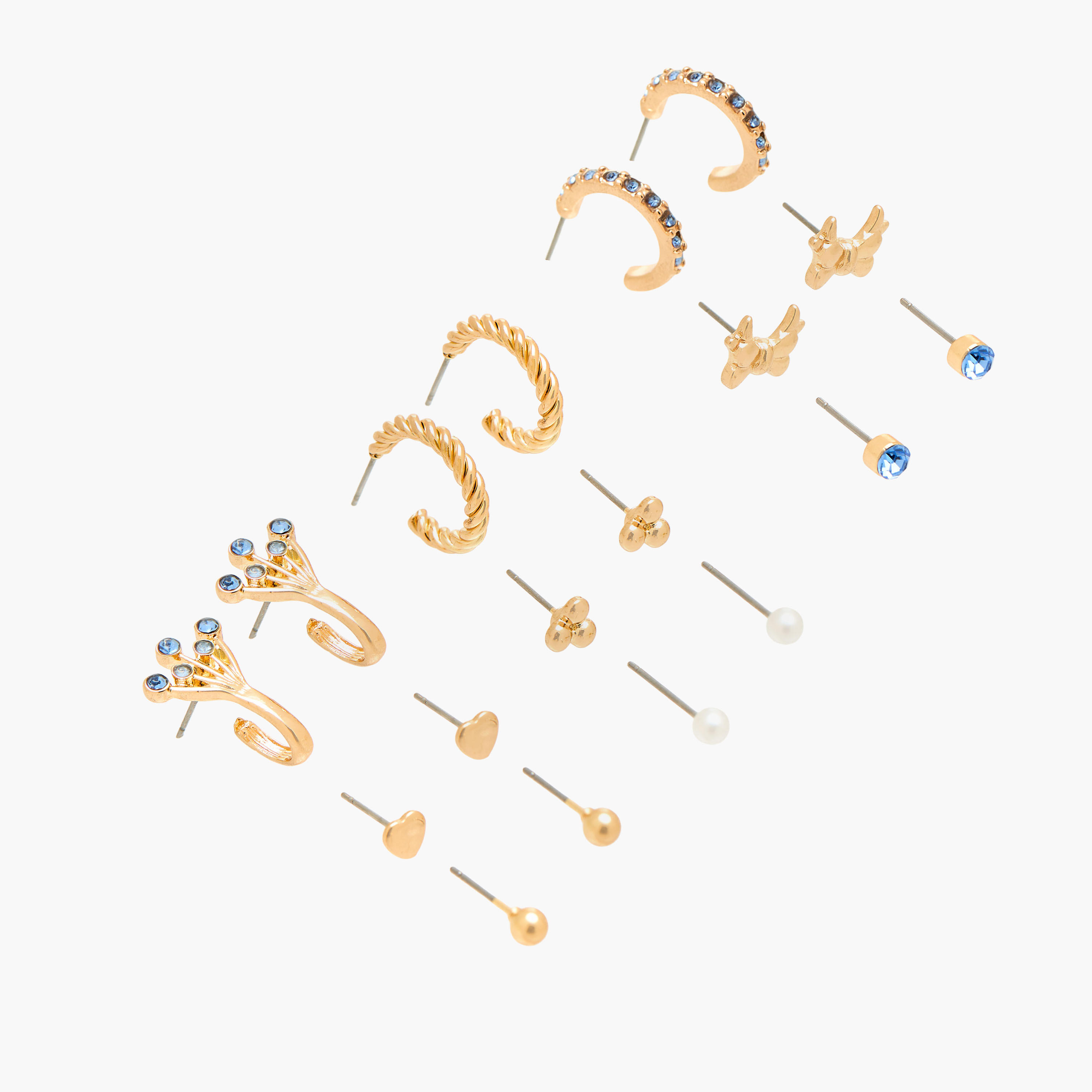 حلقان متنوعة بلون ذهبي ومكبس إغلاق - عبوة 9 أزواج-women-watchesandjewellery-jewellery-earrings-image-2