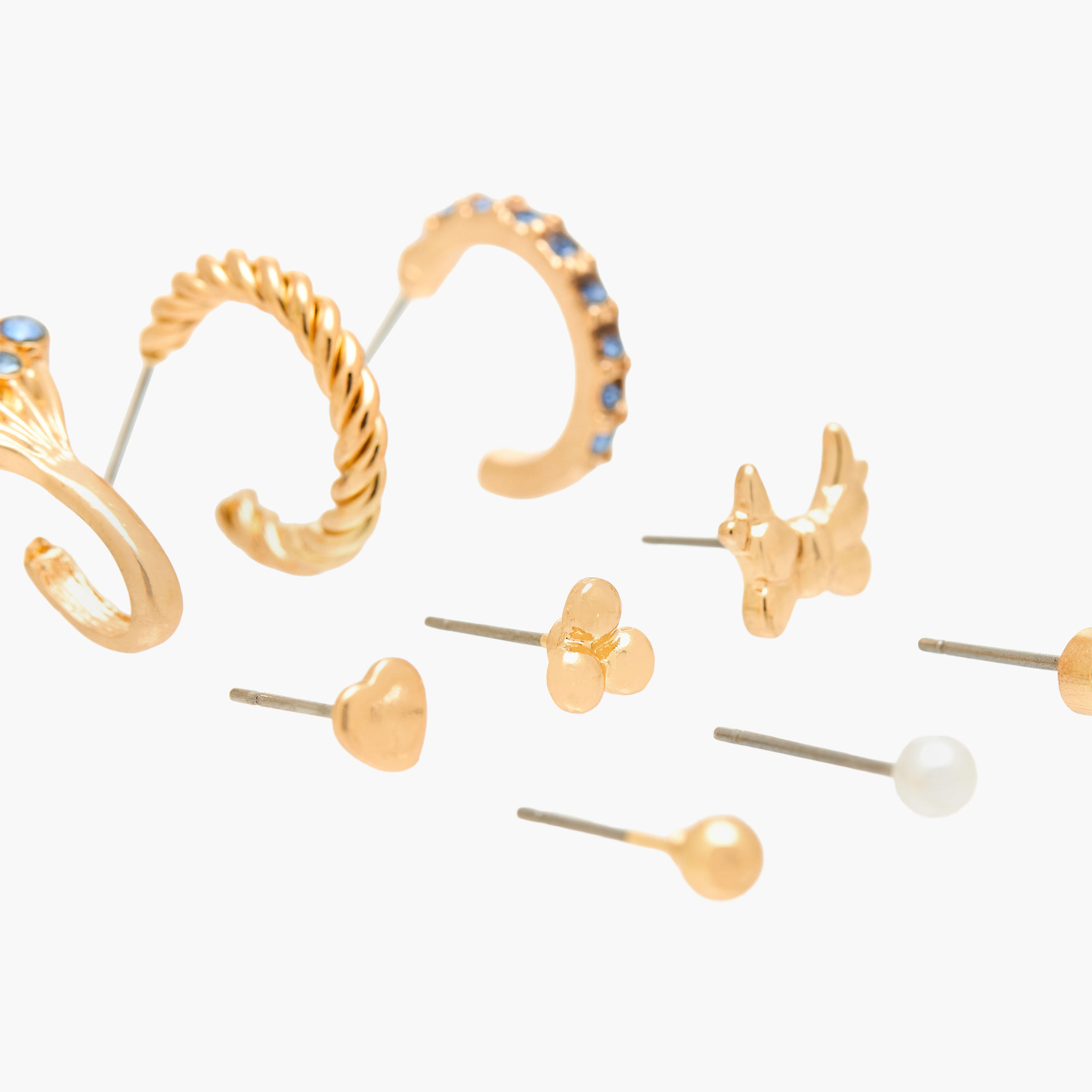 حلقان متنوعة بلون ذهبي ومكبس إغلاق - عبوة 9 أزواج-women-watchesandjewellery-jewellery-earrings-image-3