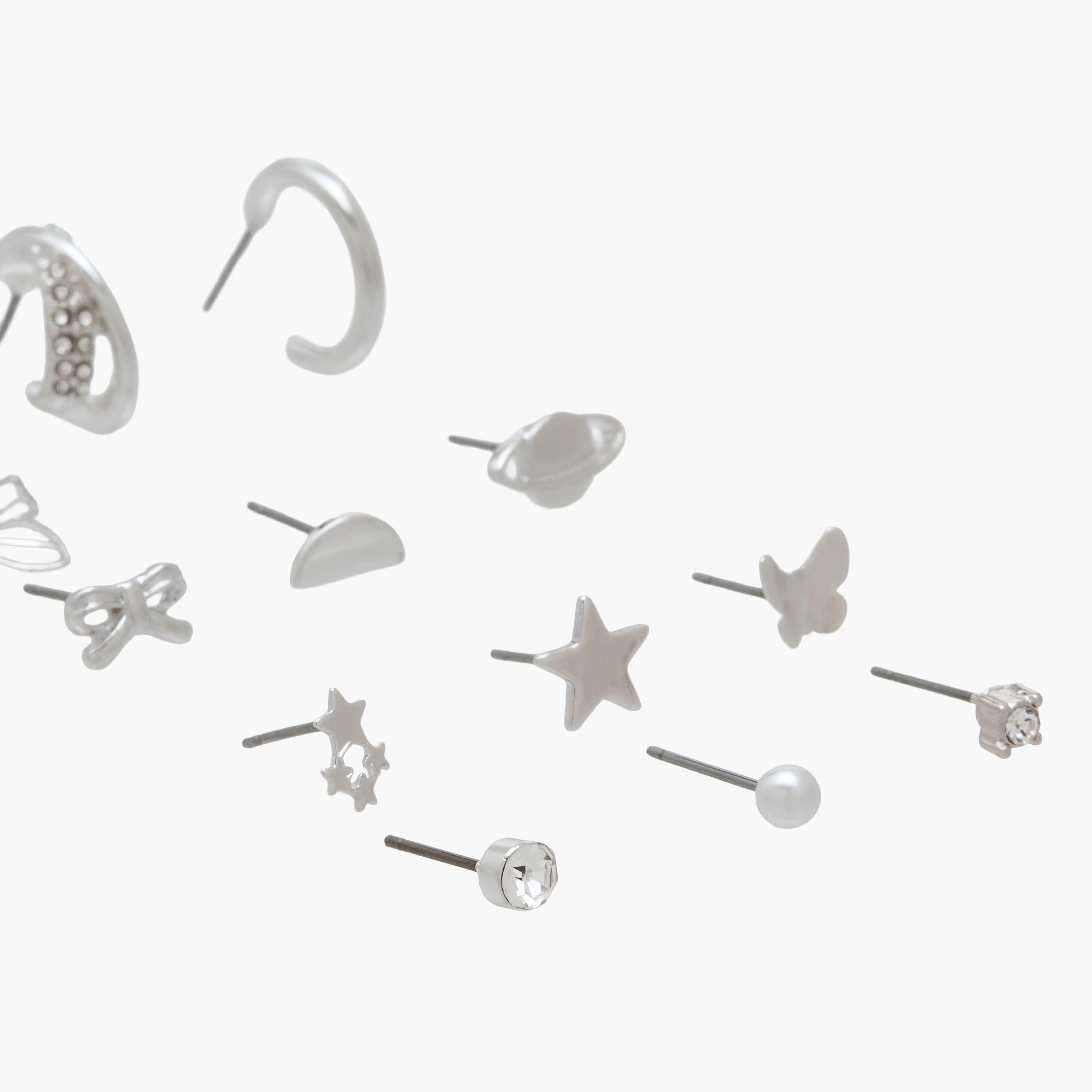 طقم حلقان بلون فضي متنوع 12 قطعة بمكبس إغلاق خلفي-women-watchesandjewellery-jewellery-earrings-image-3