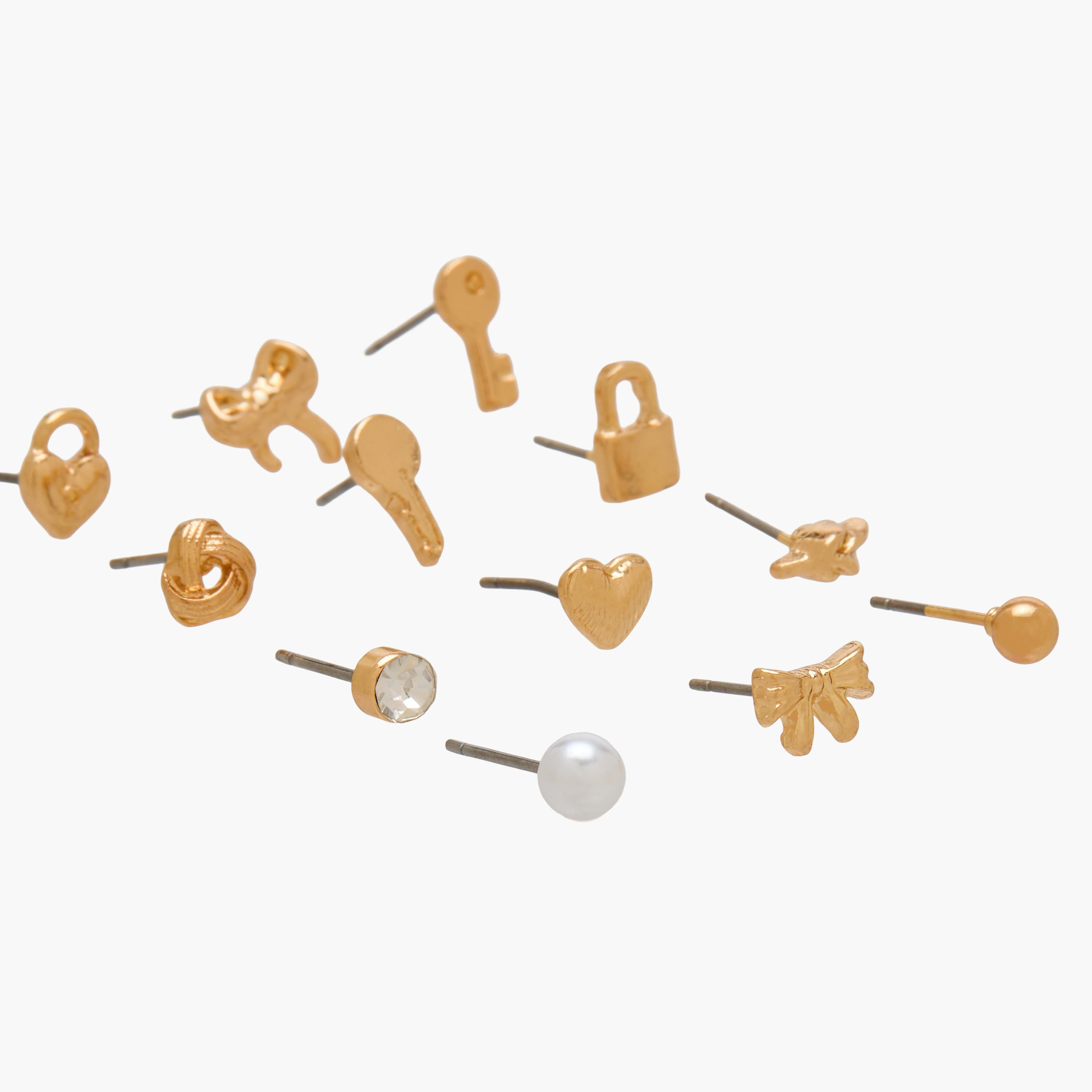 Pack of 12 Assorted Gold Tone Stud Earrings with Pushback Closure-women-watchesandjewellery-jewellery-earrings-image-3