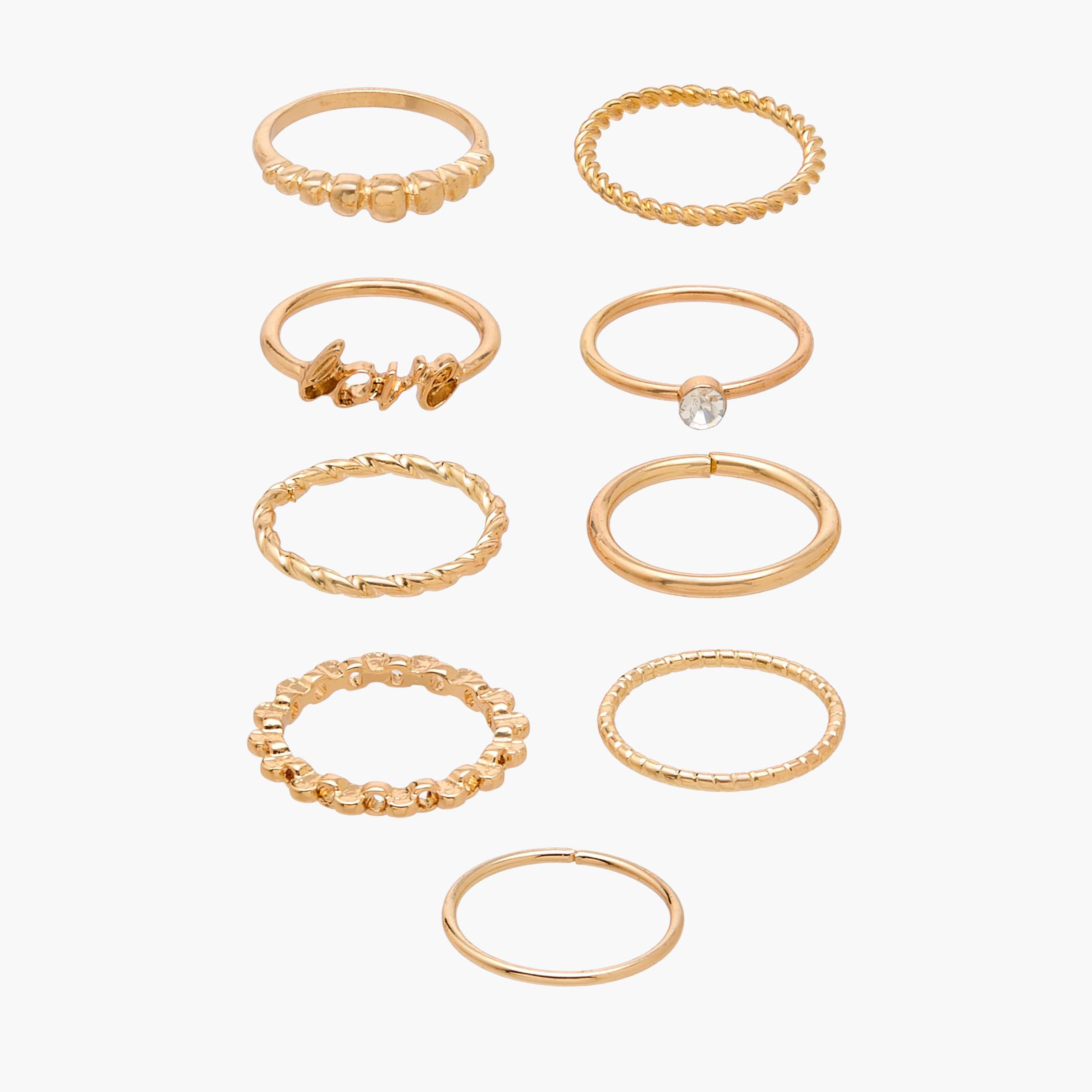 خواتم بتصاميم متنوعة ولون ذهبي - طقم 9 قطع-women-watchesandjewellery-jewellery-rings-image-1