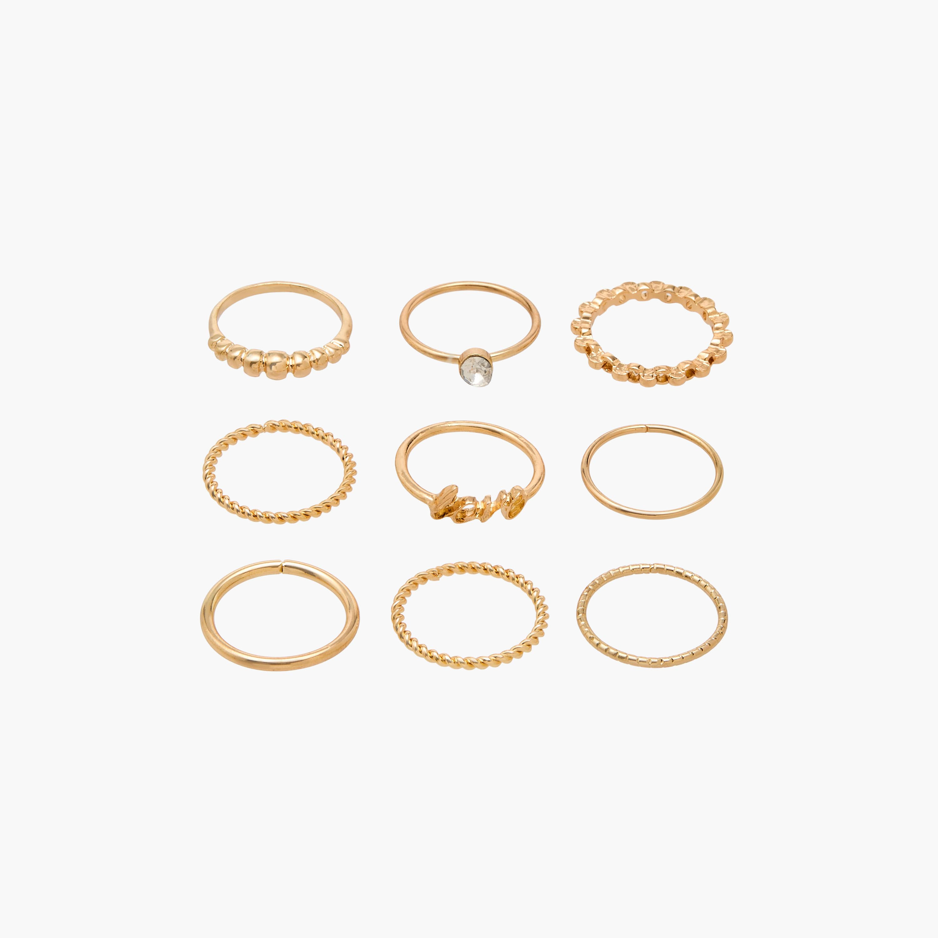 Set of 9 - Gold Tone Ring with Assorted Design-women-watchesandjewellery-jewellery-rings-image-1