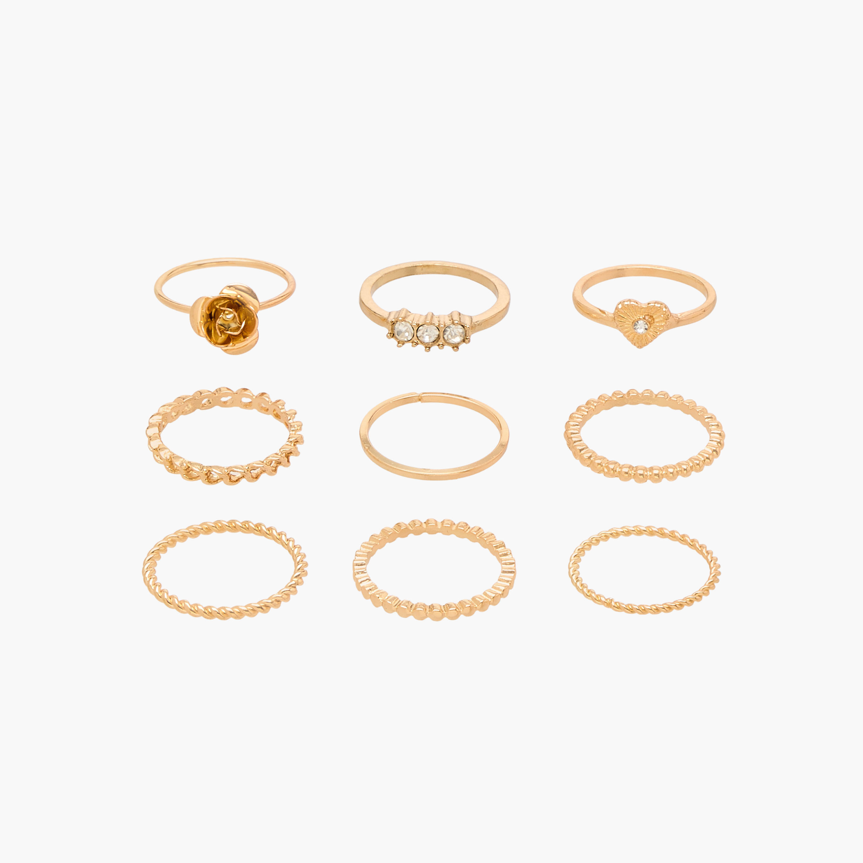 Set of 9 - Gold Tone Ring with Assorted Design-women-watchesandjewellery-jewellery-rings-image-1