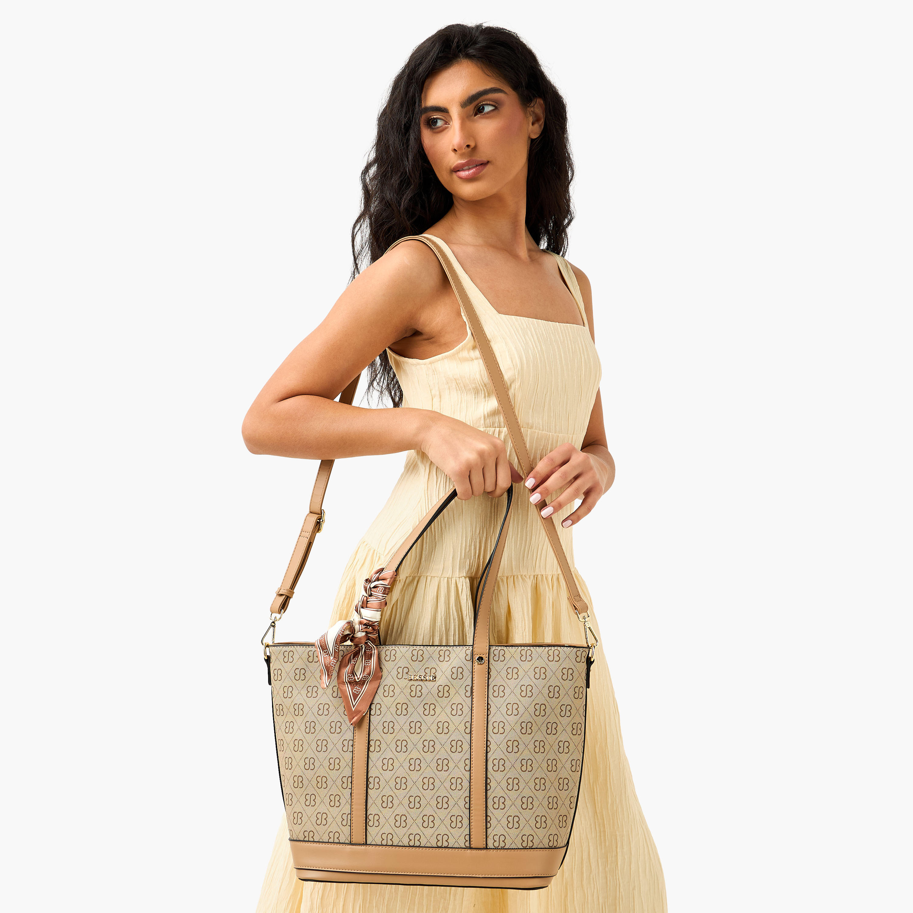 Bessie London Monogram Print Tote Bag with Scarf-women-bagsandwallets-handbags-image-2