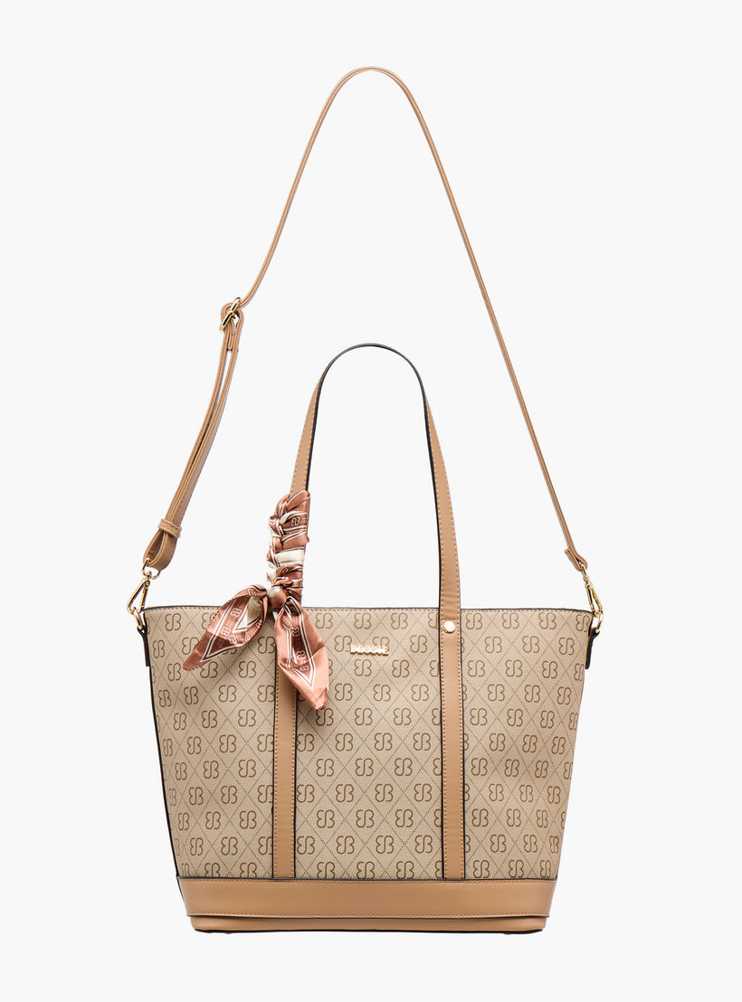 Bessie London Monogram Print Tote Bag with Scarf-women-bagsandwallets-handbags-image-3