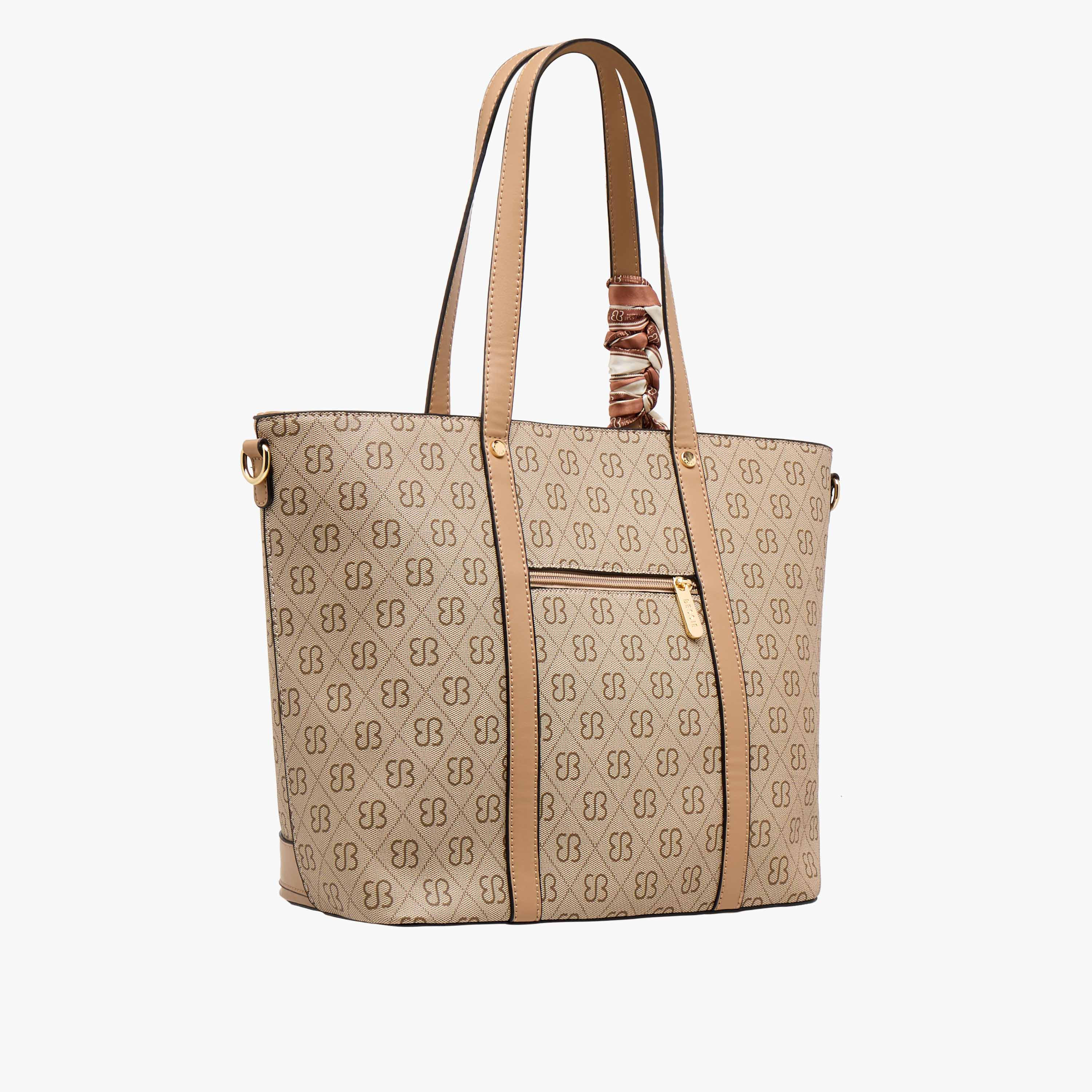 Bessie London Monogram Print Tote Bag with Scarf-women-bagsandwallets-handbags-image-4