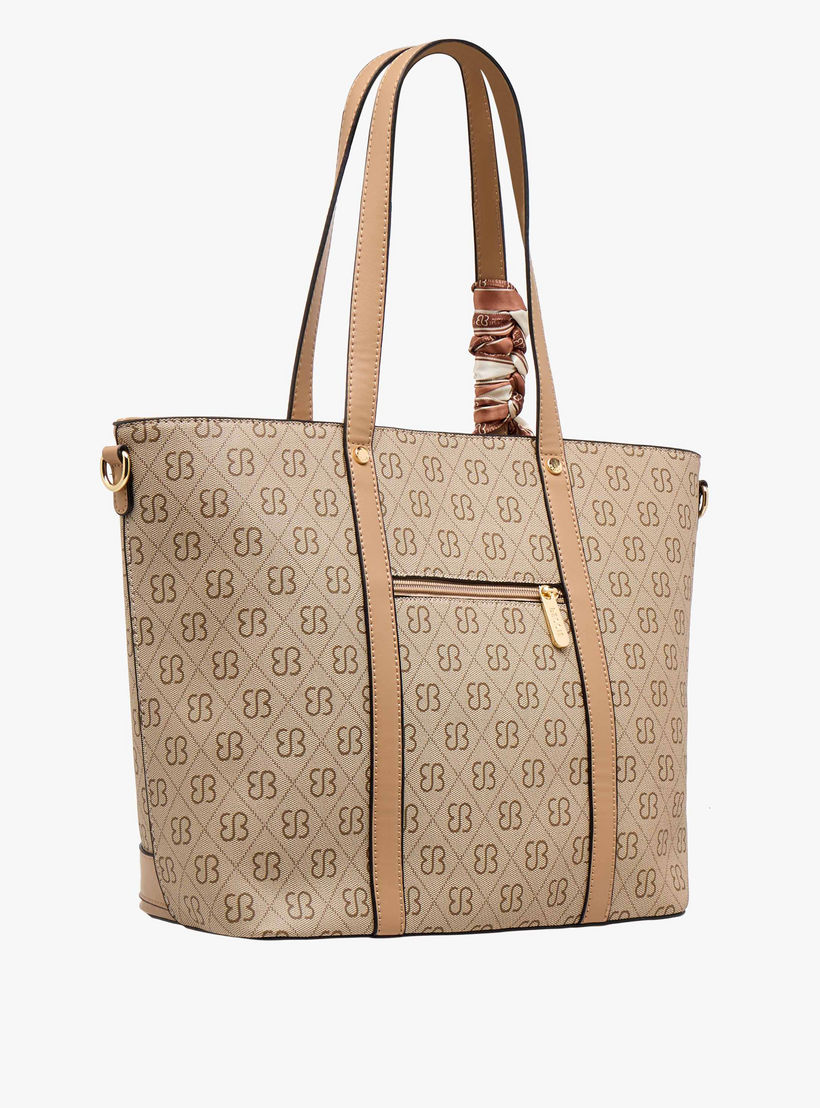 Bessie London Monogram Print Tote Bag with Scarf-women-bagsandwallets-handbags-image-4