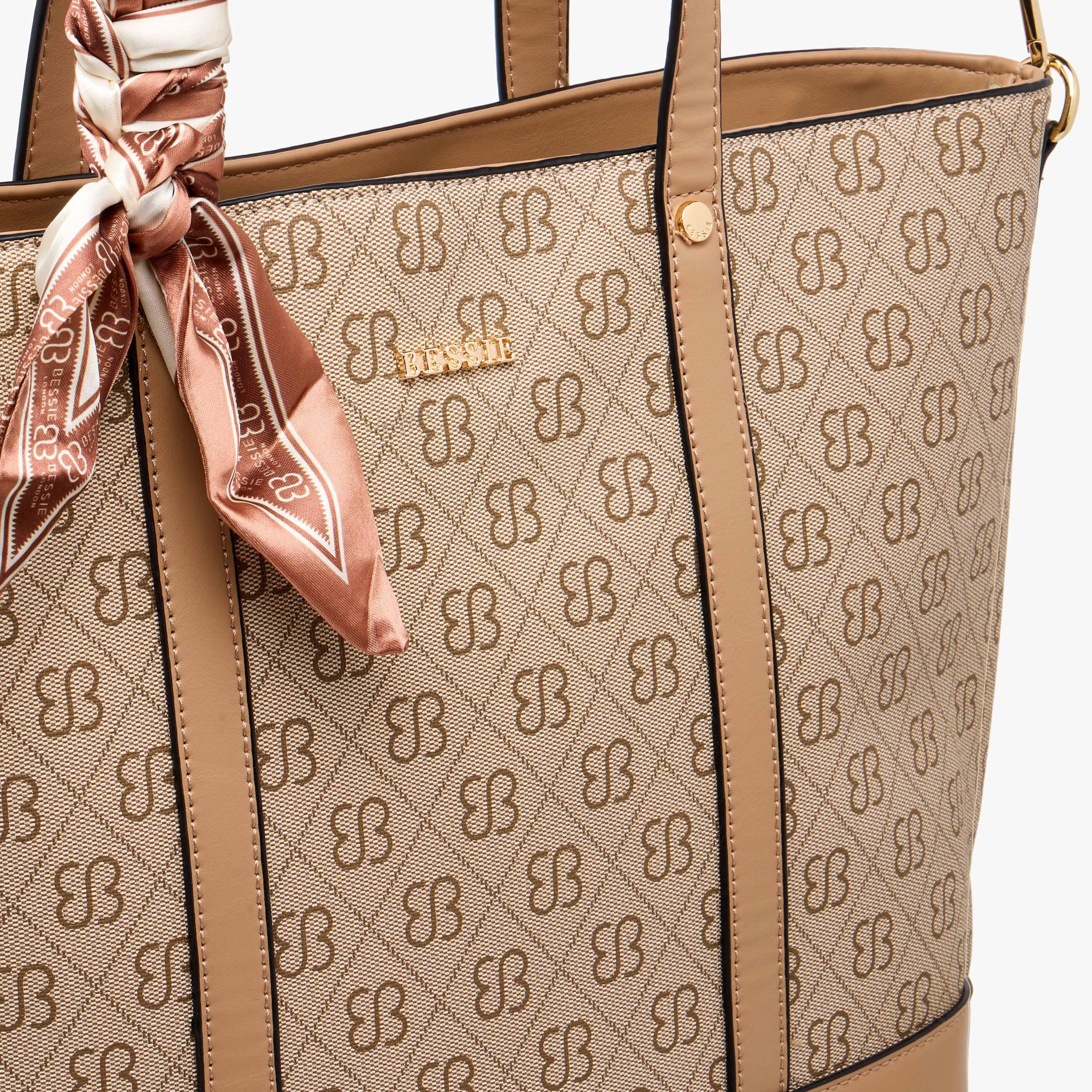 Bessie London Monogram Print Tote Bag with Scarf-women-bagsandwallets-handbags-image-5