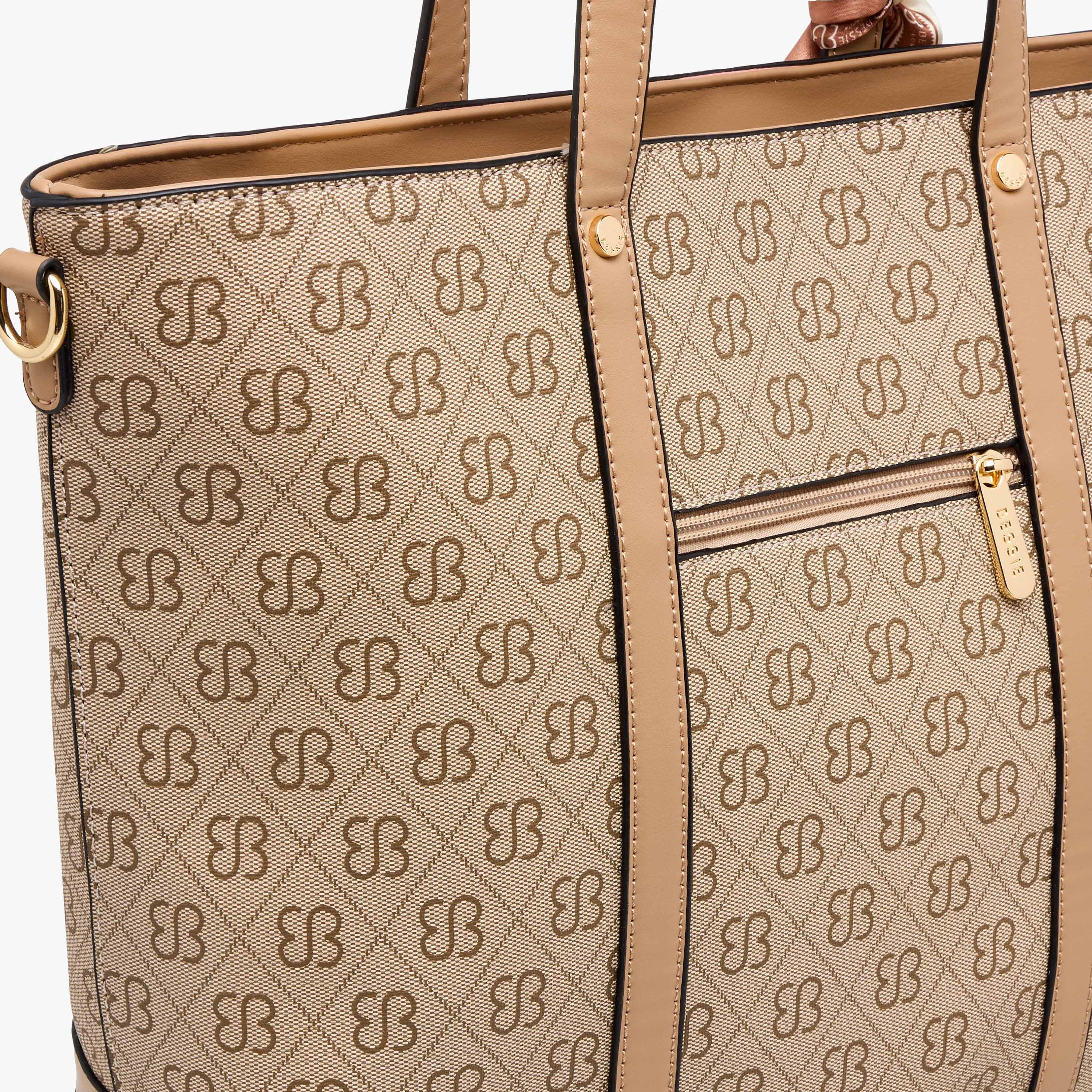 Bessie London Monogram Print Tote Bag with Scarf-women-bagsandwallets-handbags-image-6