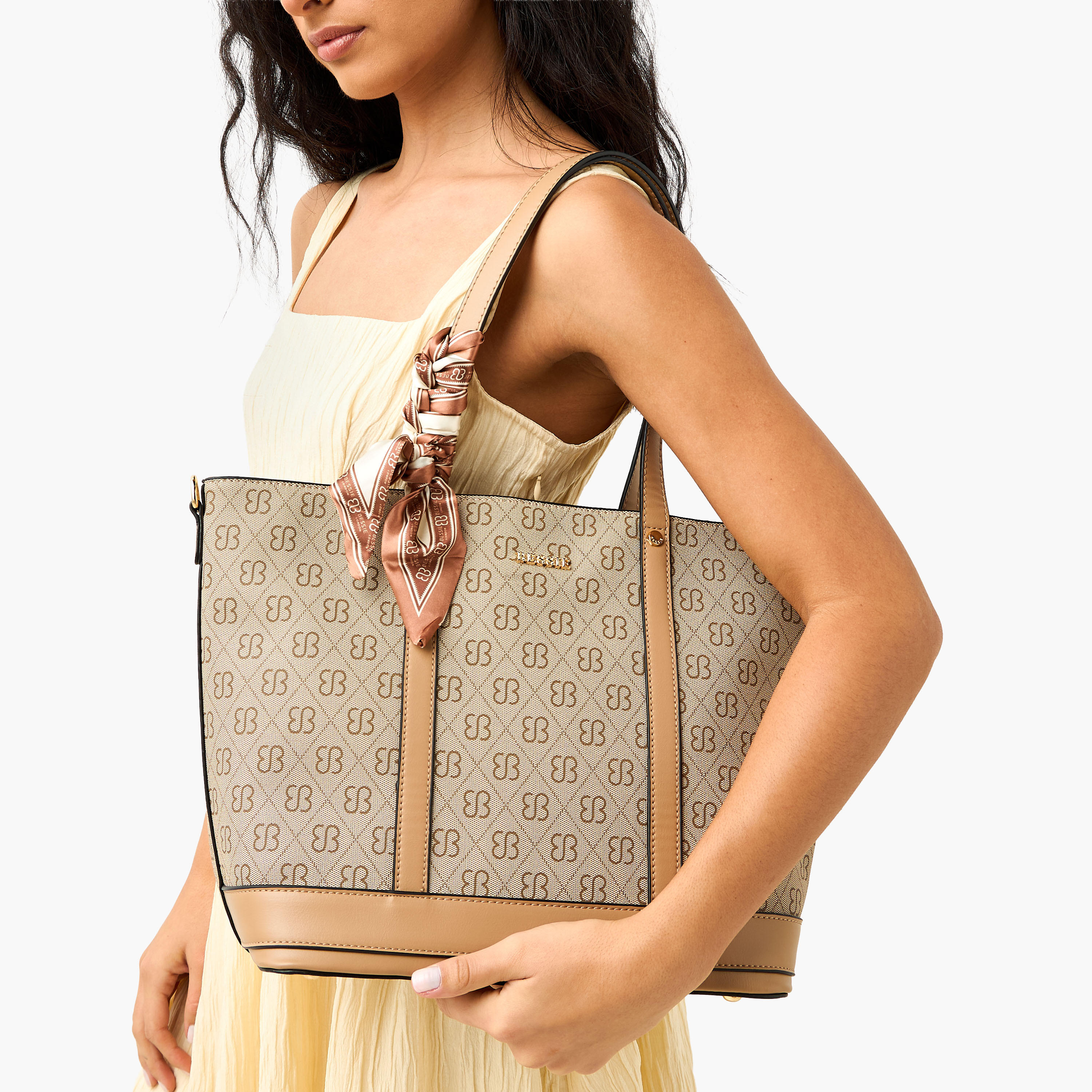 Bessie London Monogram Print Tote Bag with Scarf-women-bagsandwallets-handbags-image-8