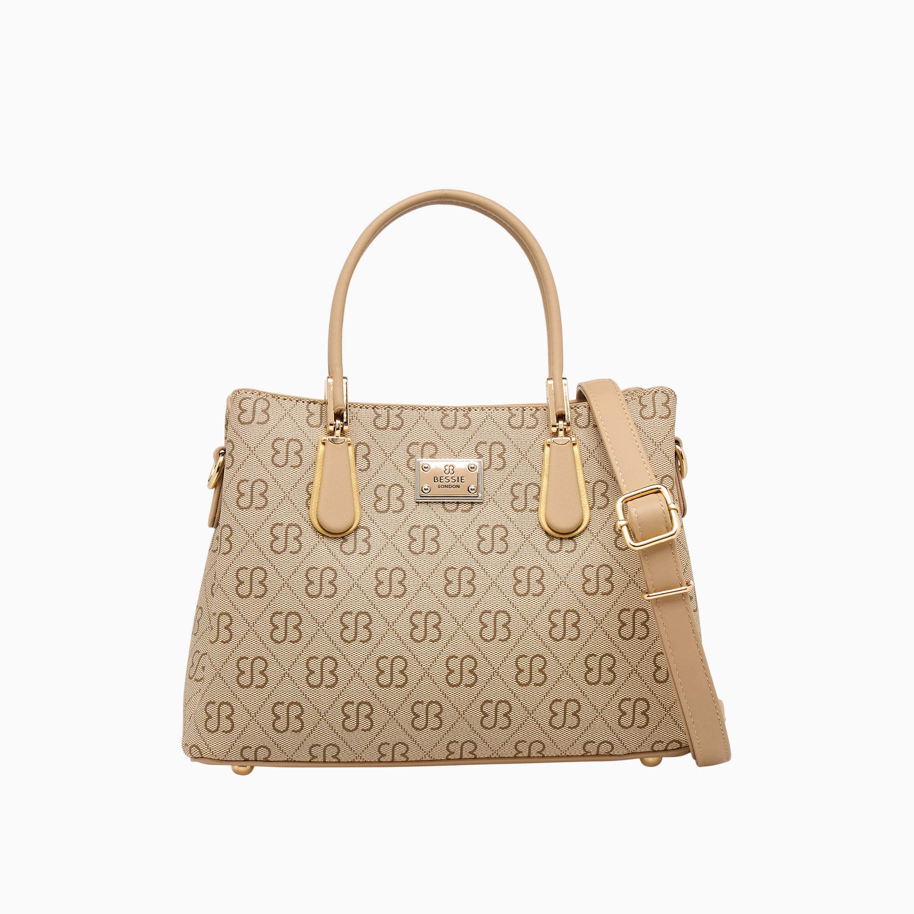 Bessie London Monogram Print Satchel Bag with Double Handle-women-bagsandwallets-handbags-image-1