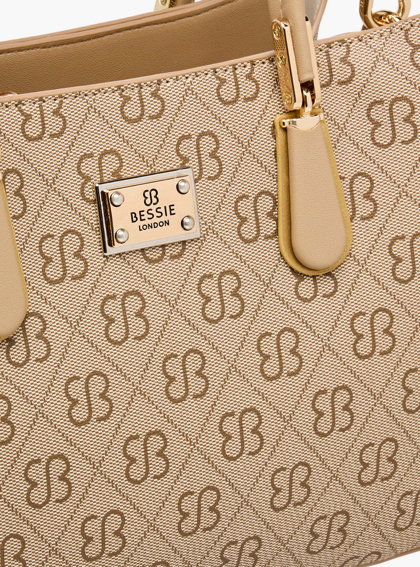 Bessie London Monogram Print Satchel Bag with Double Handle-women-bagsandwallets-handbags-image-5