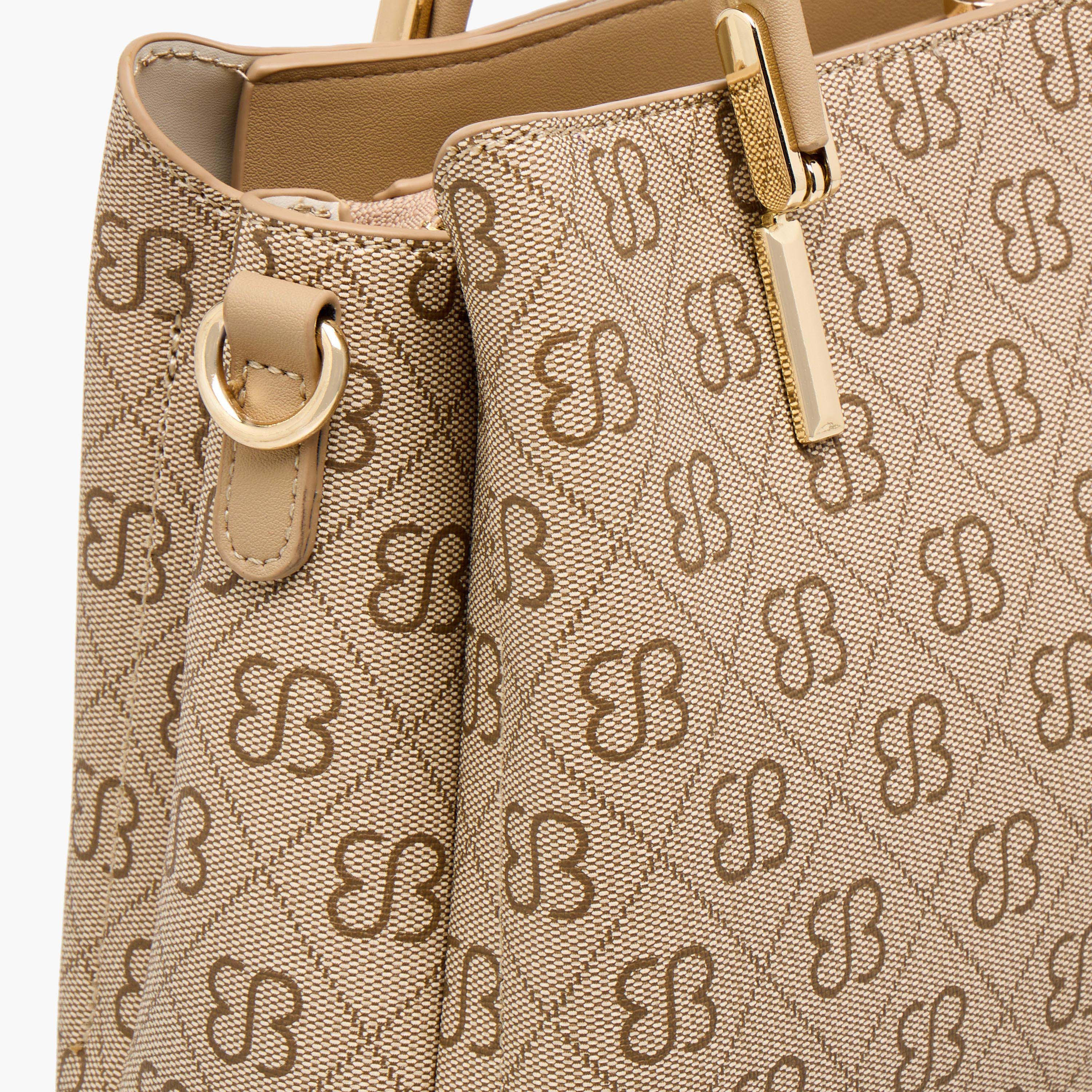 Bessie London Monogram Print Satchel Bag with Double Handle-women-bagsandwallets-handbags-image-6