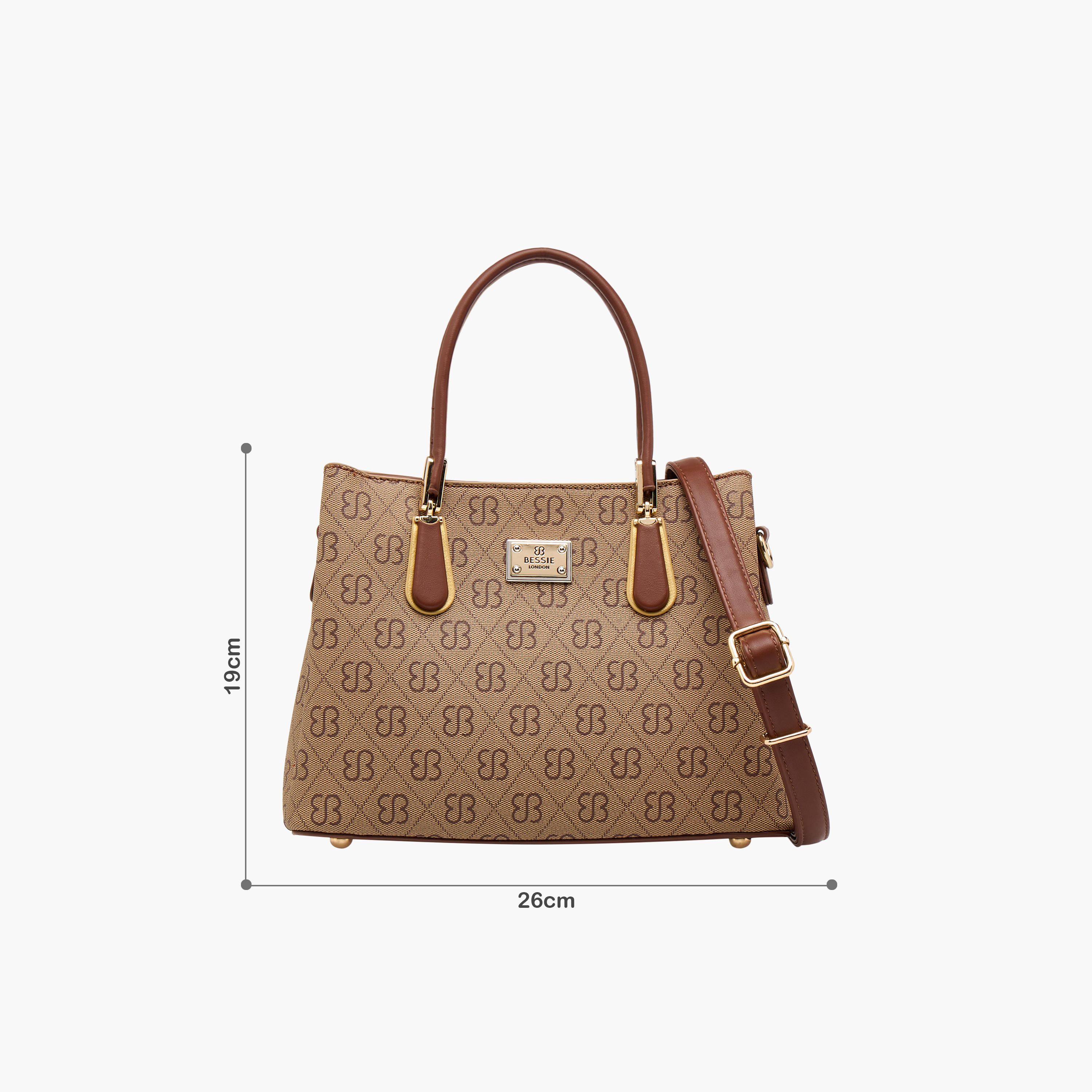 Bessie London Monogram Print Satchel Bag with Double Handle-women-bagsandwallets-handbags-image-3