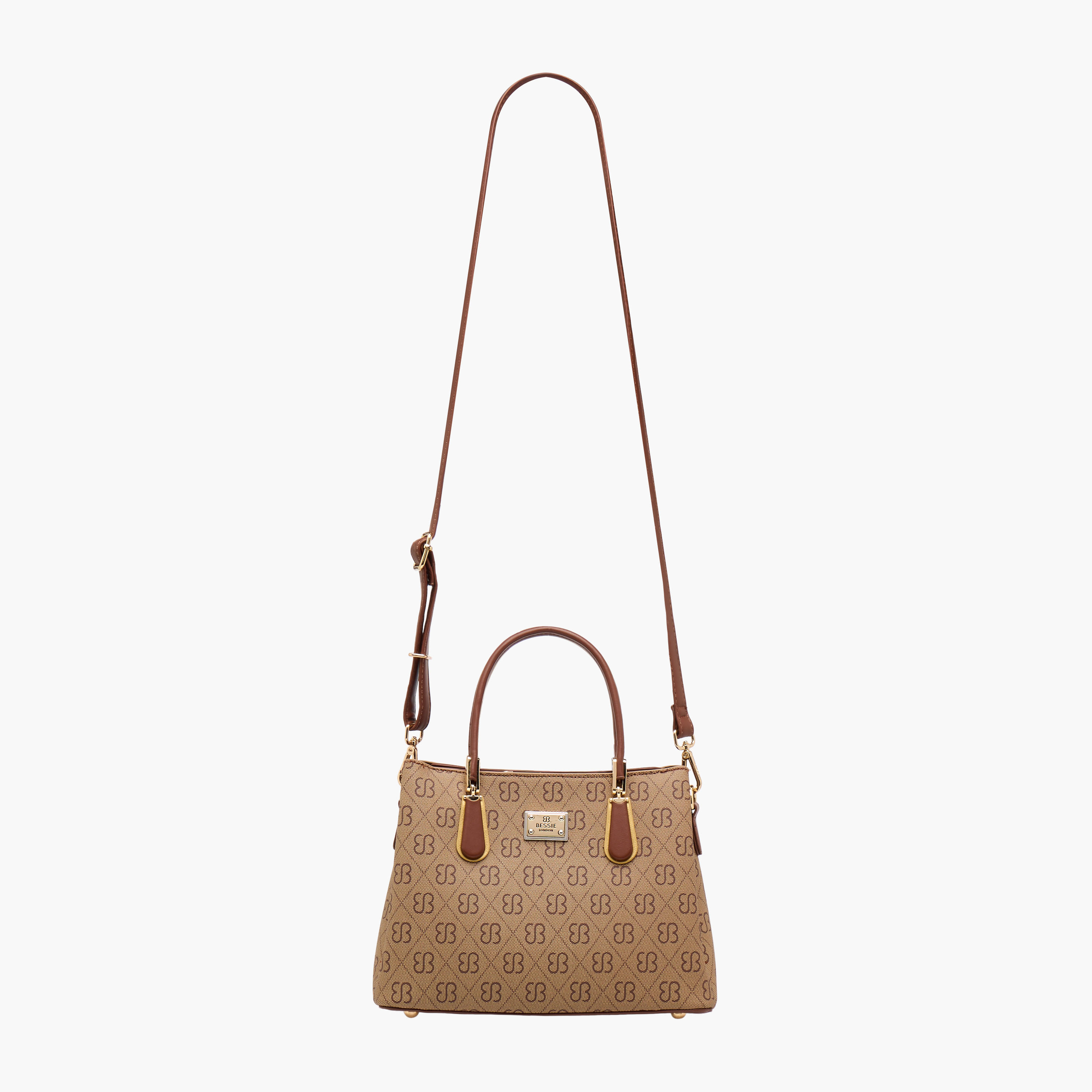 Bessie London Monogram Print Satchel Bag with Double Handle-women-bagsandwallets-handbags-image-4
