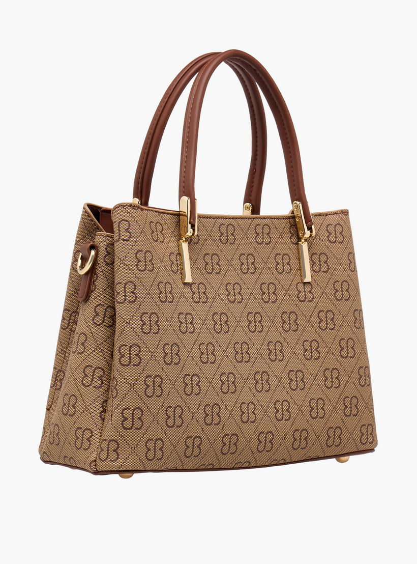 Bessie London Monogram Print Satchel Bag with Double Handle-women-bagsandwallets-handbags-image-5