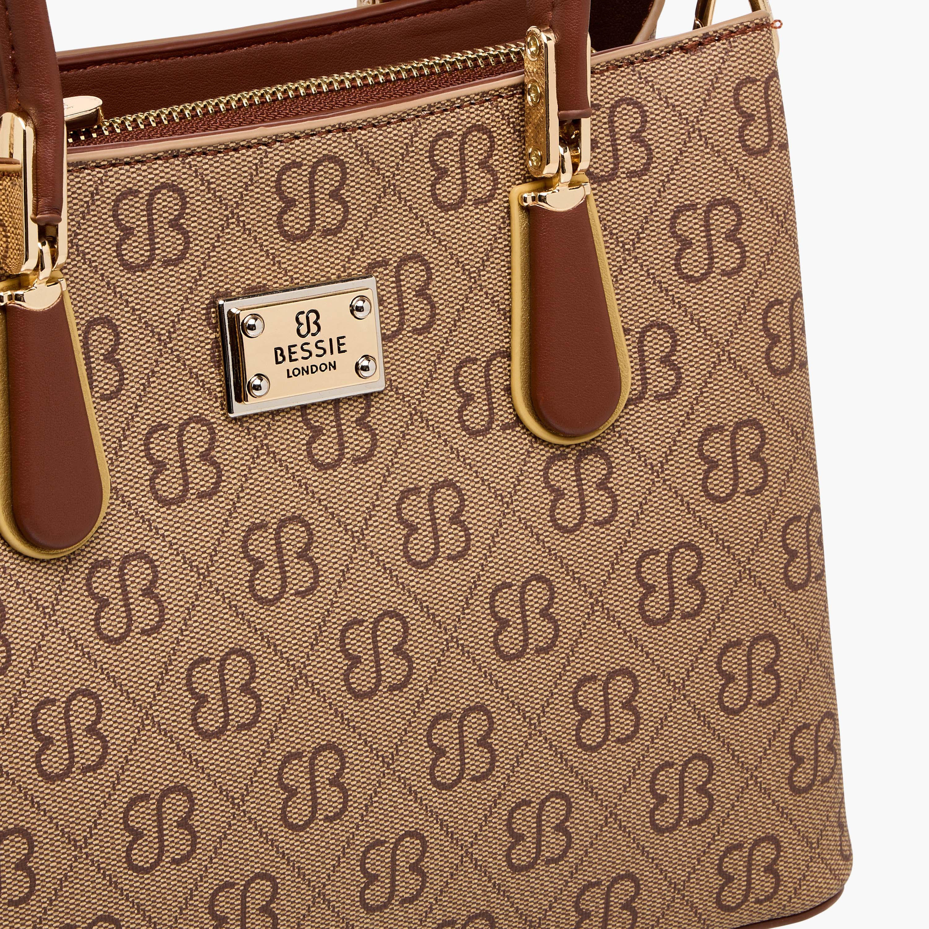 Bessie London Monogram Print Satchel Bag with Double Handle-women-bagsandwallets-handbags-image-6