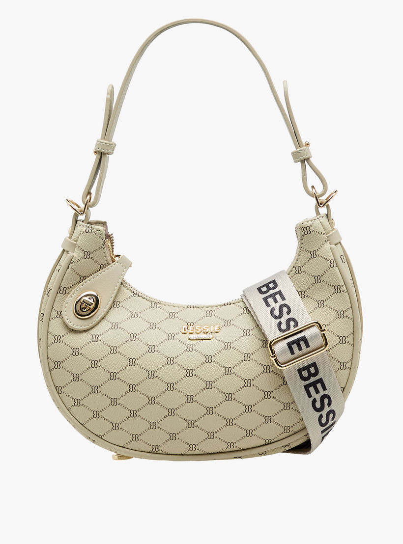 Bessie London Monogram Print Shoulder Bag with Detachable Strap-women-bagsandwallets-handbags-image-1