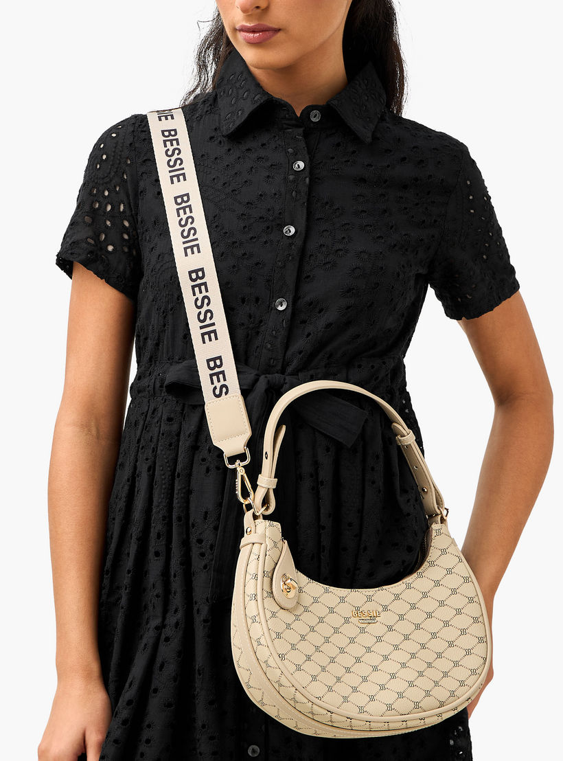 Bessie London Monogram Print Shoulder Bag with Detachable Strap-women-bagsandwallets-handbags-image-8