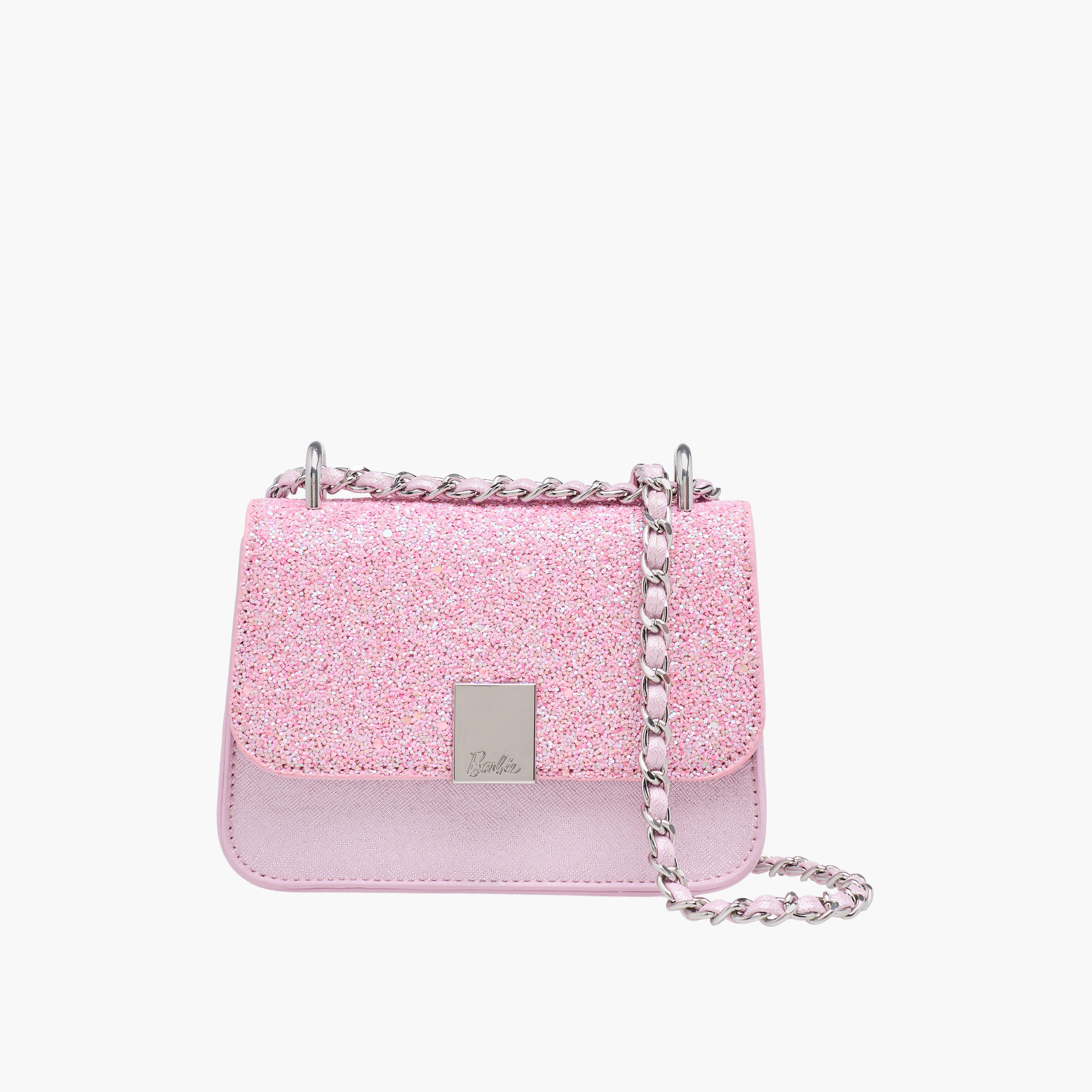 Barbie Glitter Embellished Crossbody Bag with Chain Strap-girls-accessories-bags-image-1