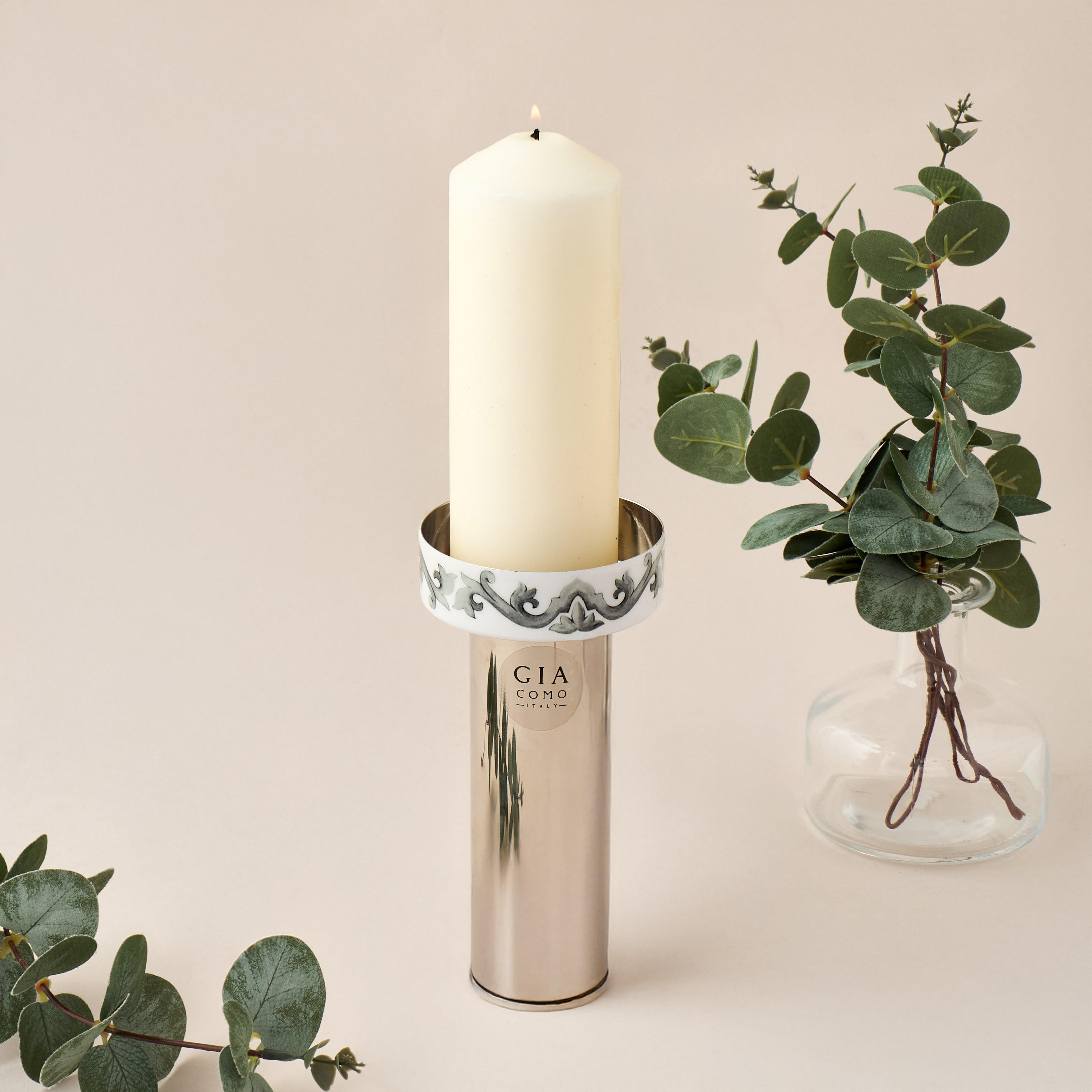 Gia Como Metallic Pillar Candleholder - 9 cms-household-decor-candleholdersandlanterns-image-2